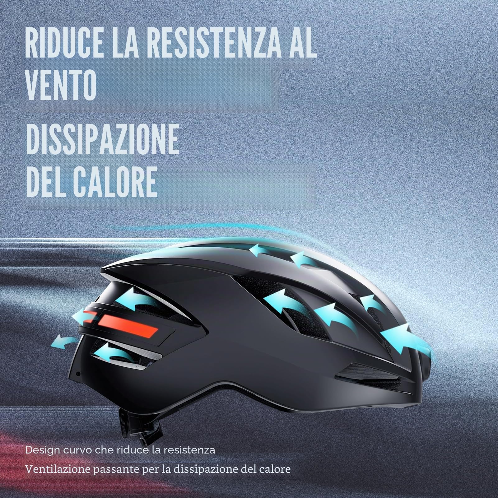 Fockety Casco da bici intelligente, 58-61cm, connessione wireless, Bluetooth, con telecamera 1080P e indicatori di direzione, display LED ABS per mountain bike/bici corsa all'aperto