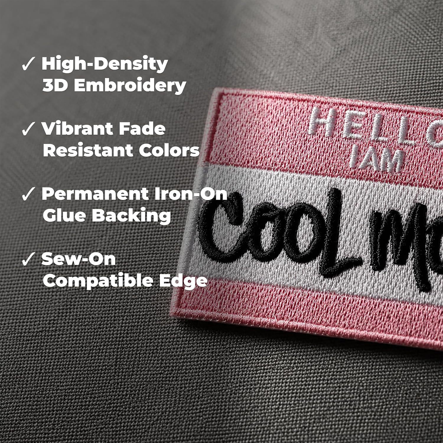Hello I Am Cool Mom Embroidered Iron On Patches for Backpacks - Funny Morale Patch - Embroidery Patches for Clothing, Gift, DIY Applique Accessories, Trucker Hats Size: 3x2 inch image 3