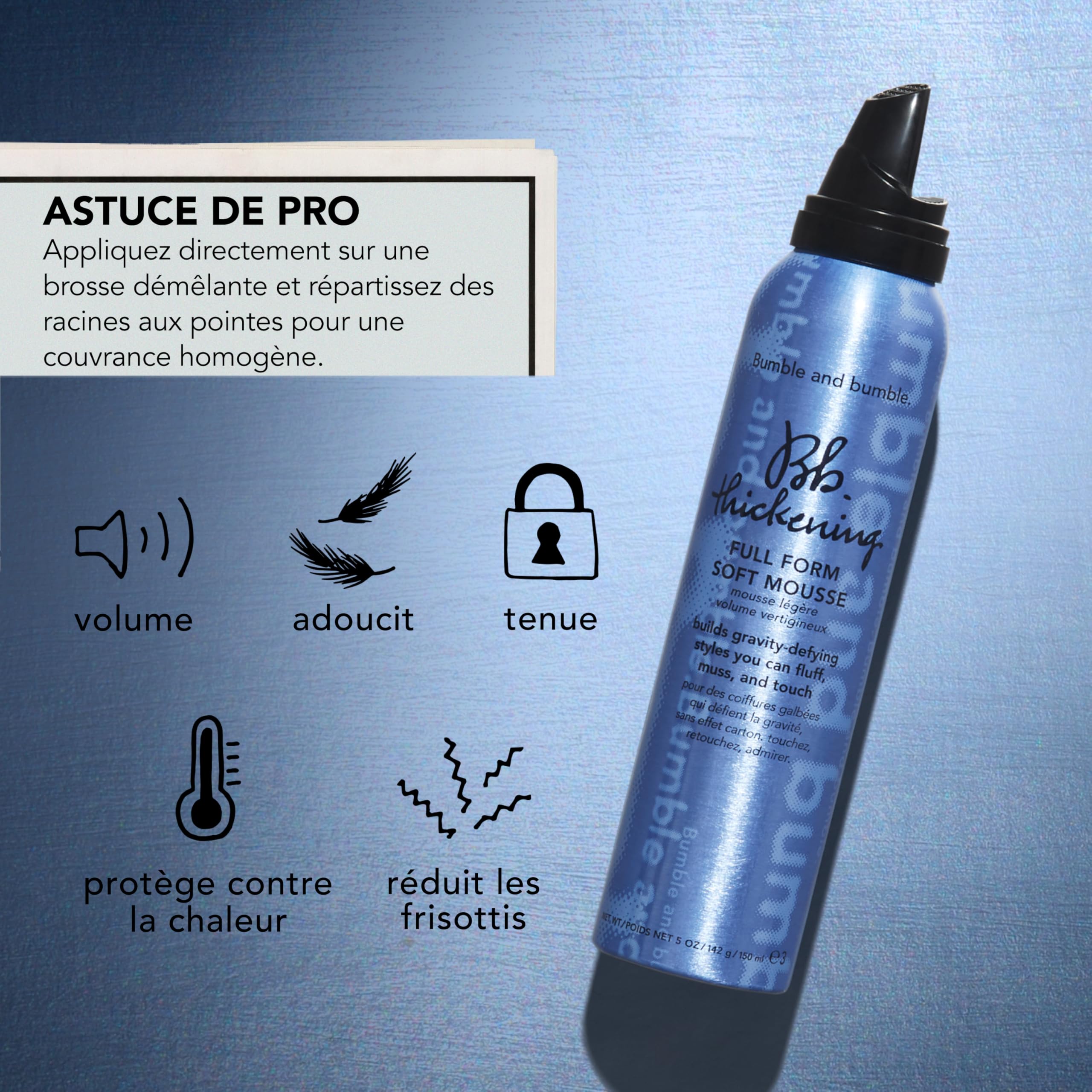 Bumble and bumble Thickening Mousse épaississante volume Protection contre la chaleur Cheveux lisses à ondulés 150 ml