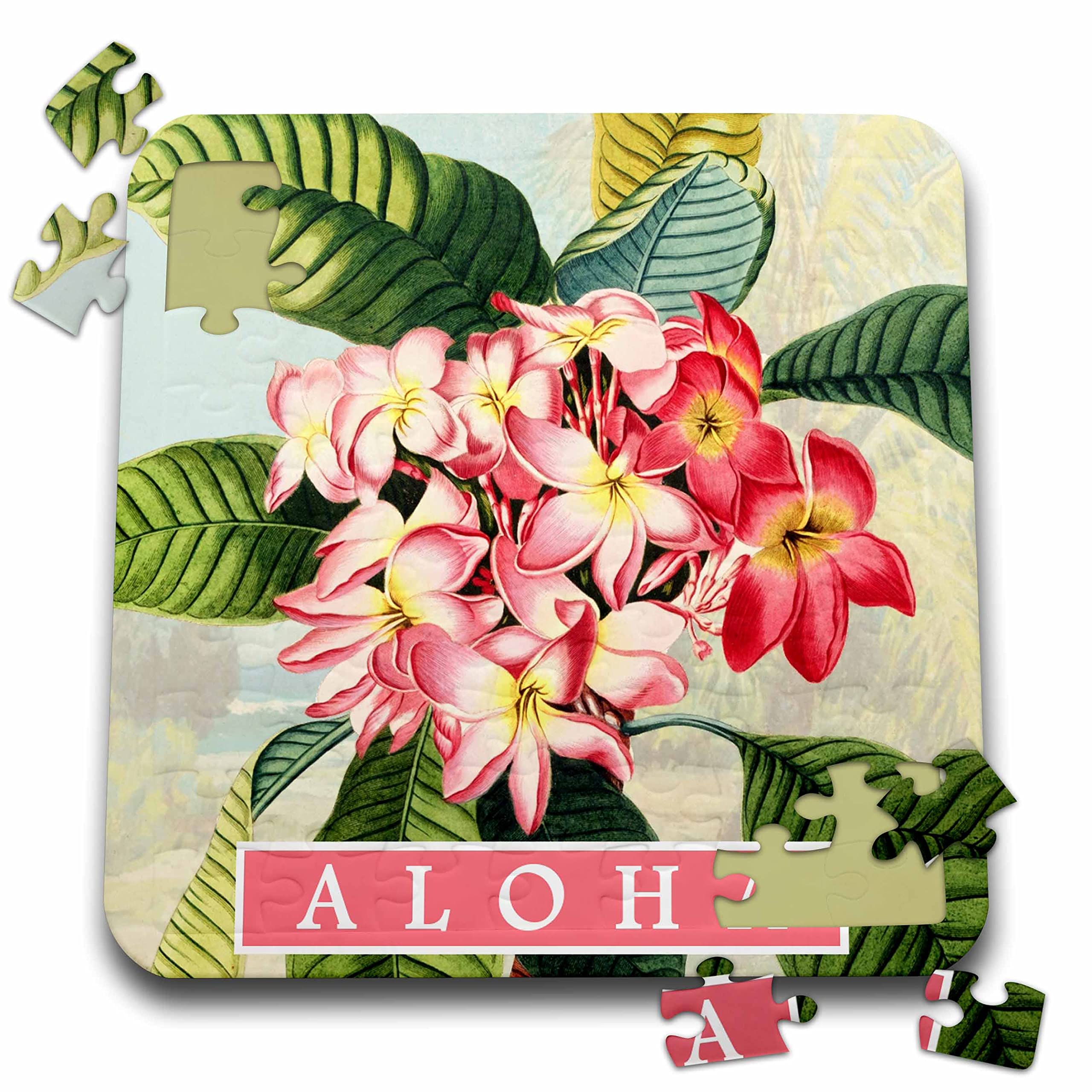3dRose Aloha Retro Hawaiian Flower Hawaii Pink Plumeria Frangipani Flowers - Puzzles (pzl-366028-2)