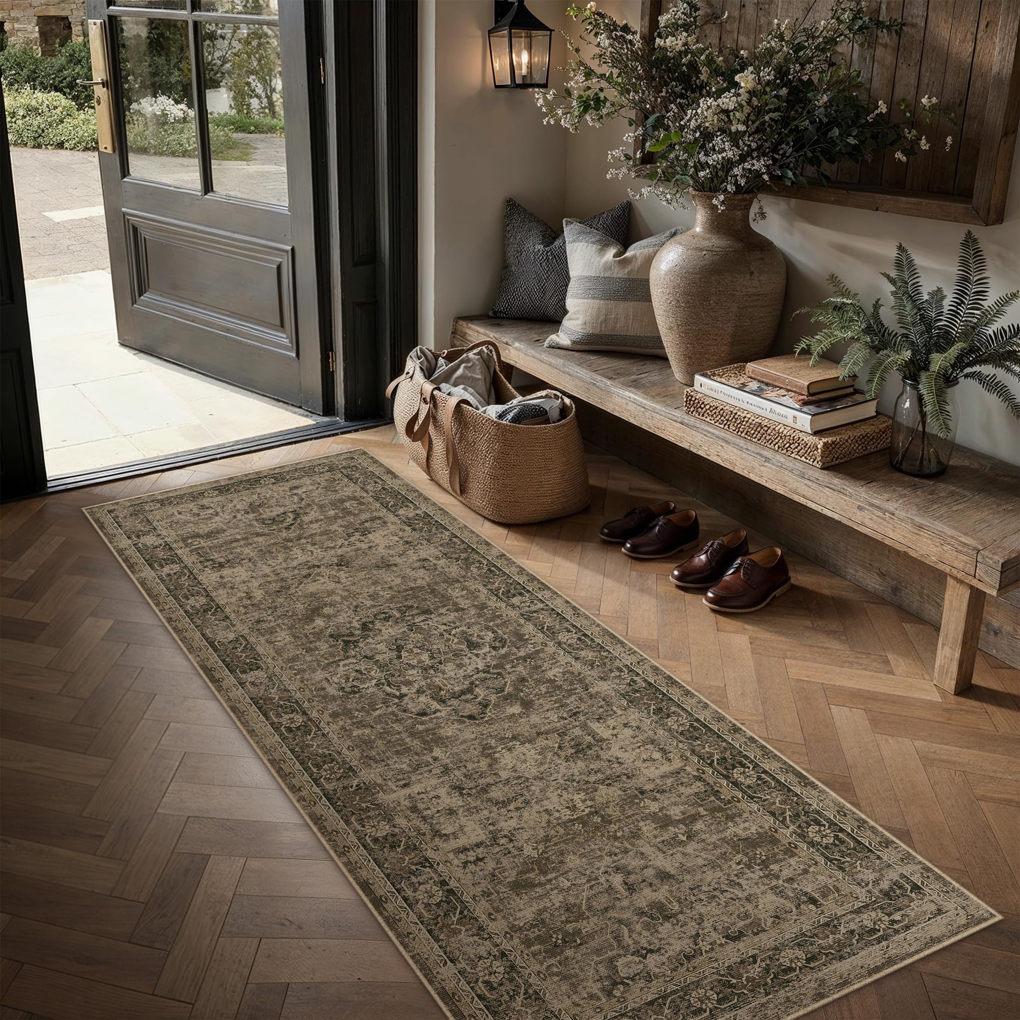 PureCozy Brown Runner Rug 2x6 Vintage Oriental Distressed