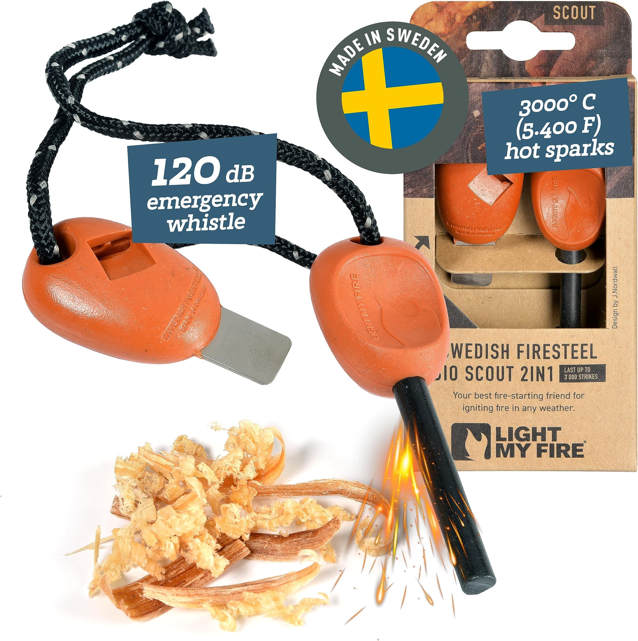 Light My Fire Swedish Flint Fire Starter Ferro Rod Survival Tools SCOUT | Fire Steel Bushcraft Camping Gear | Flint and Steel Fire Starter Kit 2-in-1 Fire Flint and Striker 3,000 Strikes