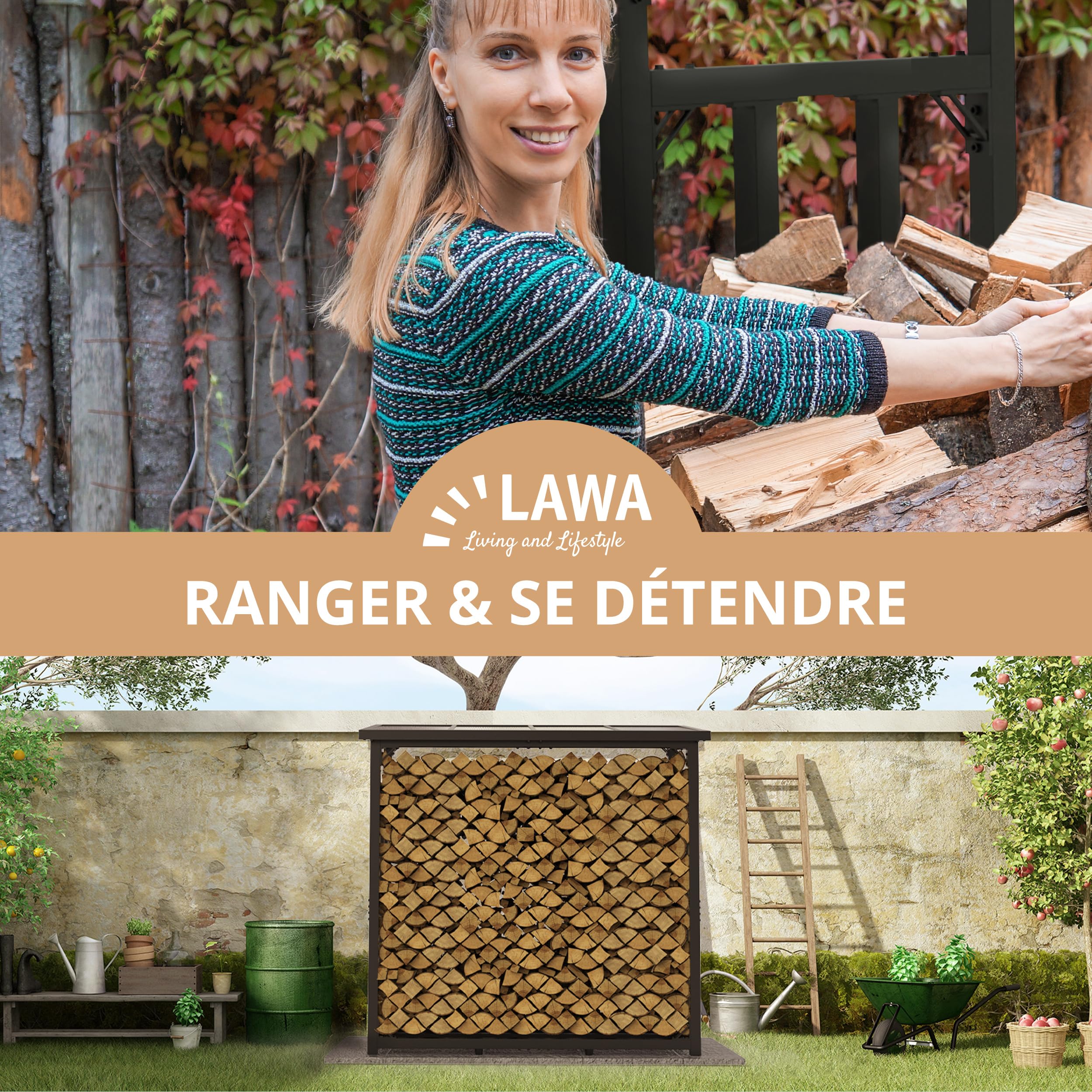 Range bûches extérieur avec Toit 188 x 70 x 188cm maximale 3t Stockage | 45kg, Métal galvanisé, Stockage de bois, Étagère de cheminée, Porte-bûches de chauffage