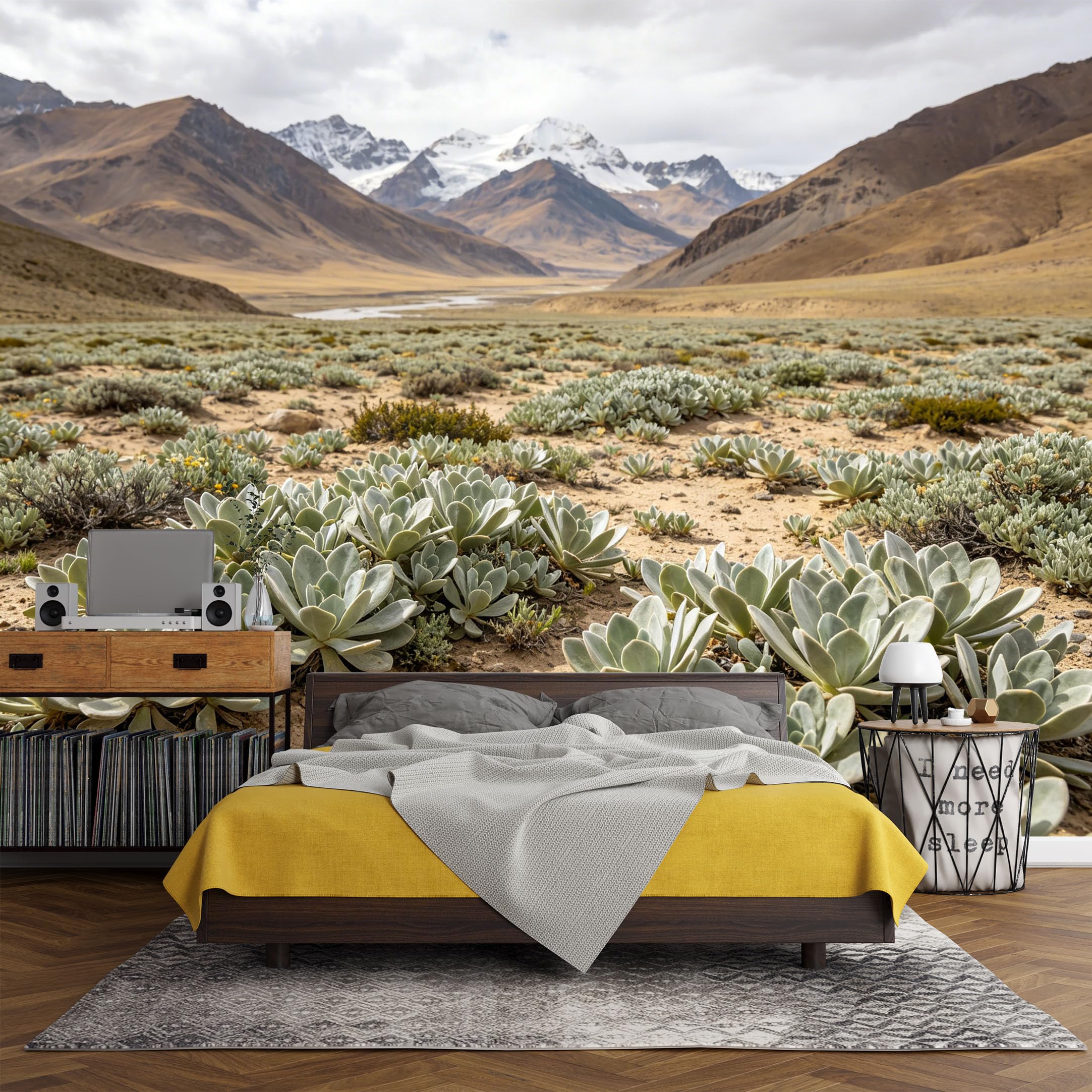 Custom Size Wall Mural， Mountain Desert Succulent Landscape Nature Scenery，SelfAdhesive Art Prints wall Fabric (No PVC) Removable Wallpaper Living Room Decor