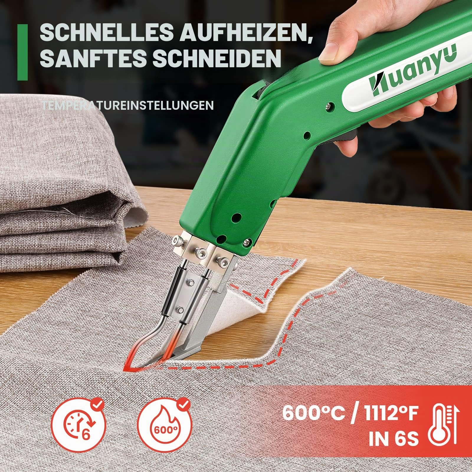 Huanyu Elektrisches Heißmesser-Schaumschneider mit 4 Klingen Seilkürzer Stoffschneider Polystyrol-Schneidwerkzeug 50-600℃, 100W tragbares Schneid-Set für Schwamm, Stoff, Gurte, KT-Platten, Faser
