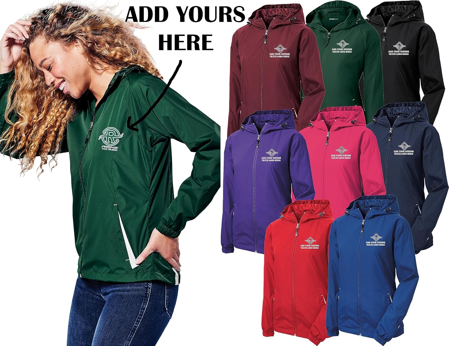 INK STITCH Women Lst76 Custom Design Your Own Embroidery Logo Texts Colorblock Full Zip Up Wind Jackets