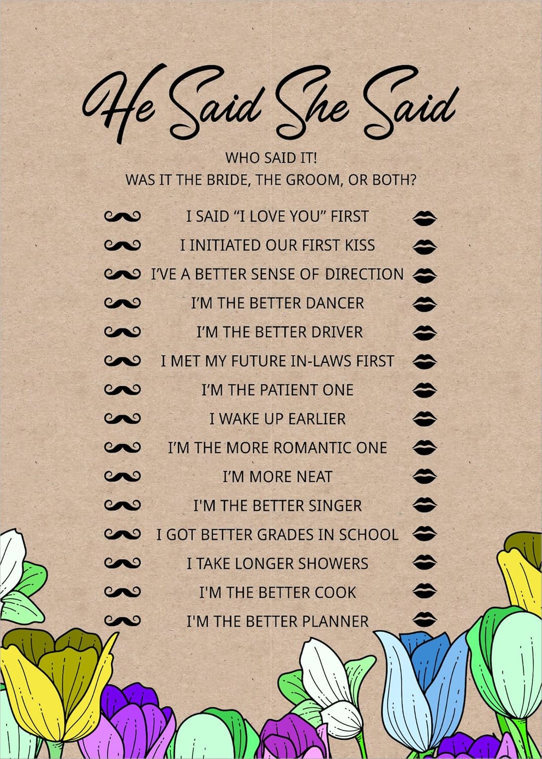 Bridal Shower Games Set of 5 (Activities for 50 Guests) Rustic Kraft Floral Theme Fun Bachelorette Party Games Set Bundle