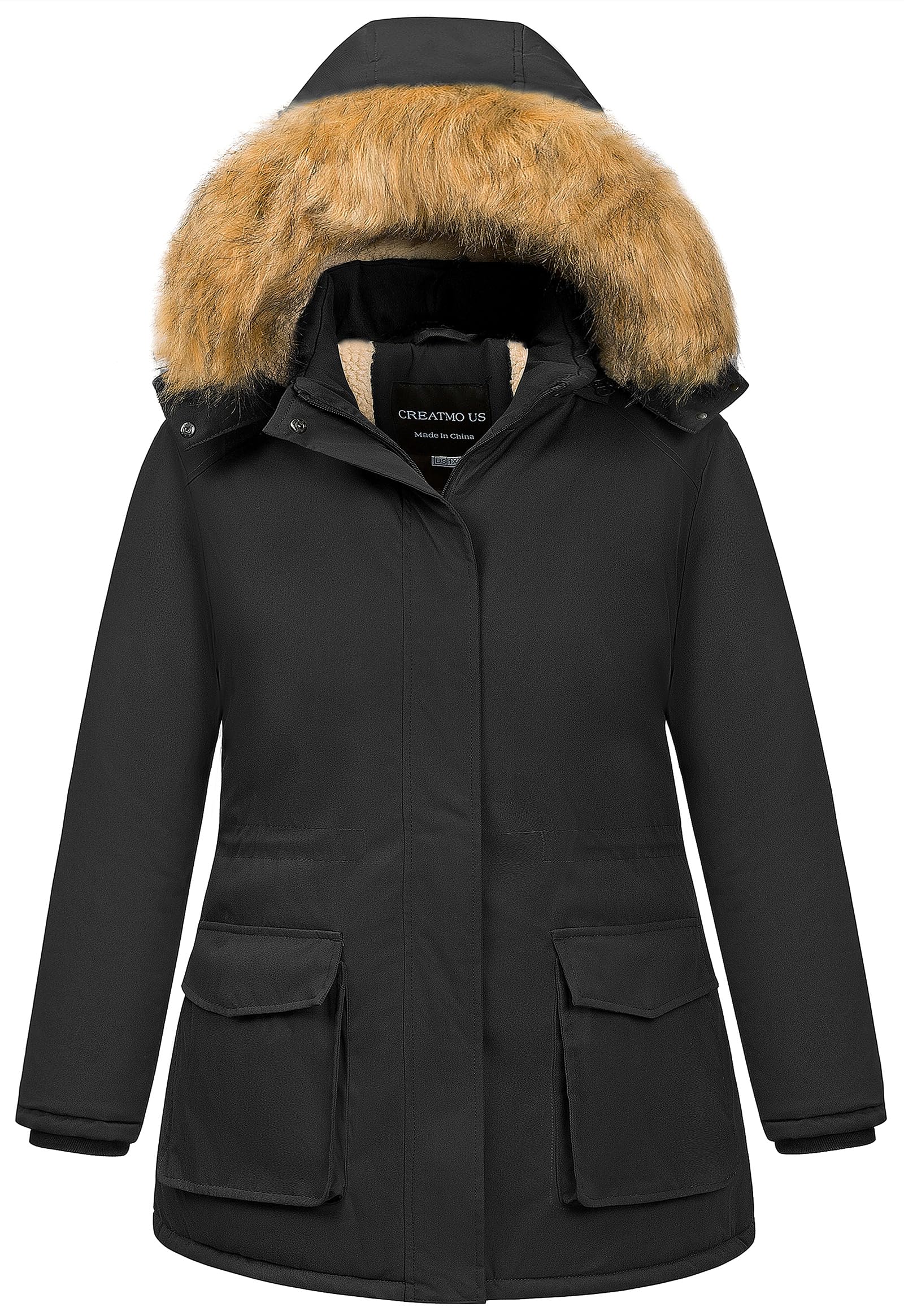 creatmo us Women's Plus Size Winter Coats Warm Parka Jackets Sherpa Lined Detachable Fur Hood Available in Size 1X to 5X-picture-37