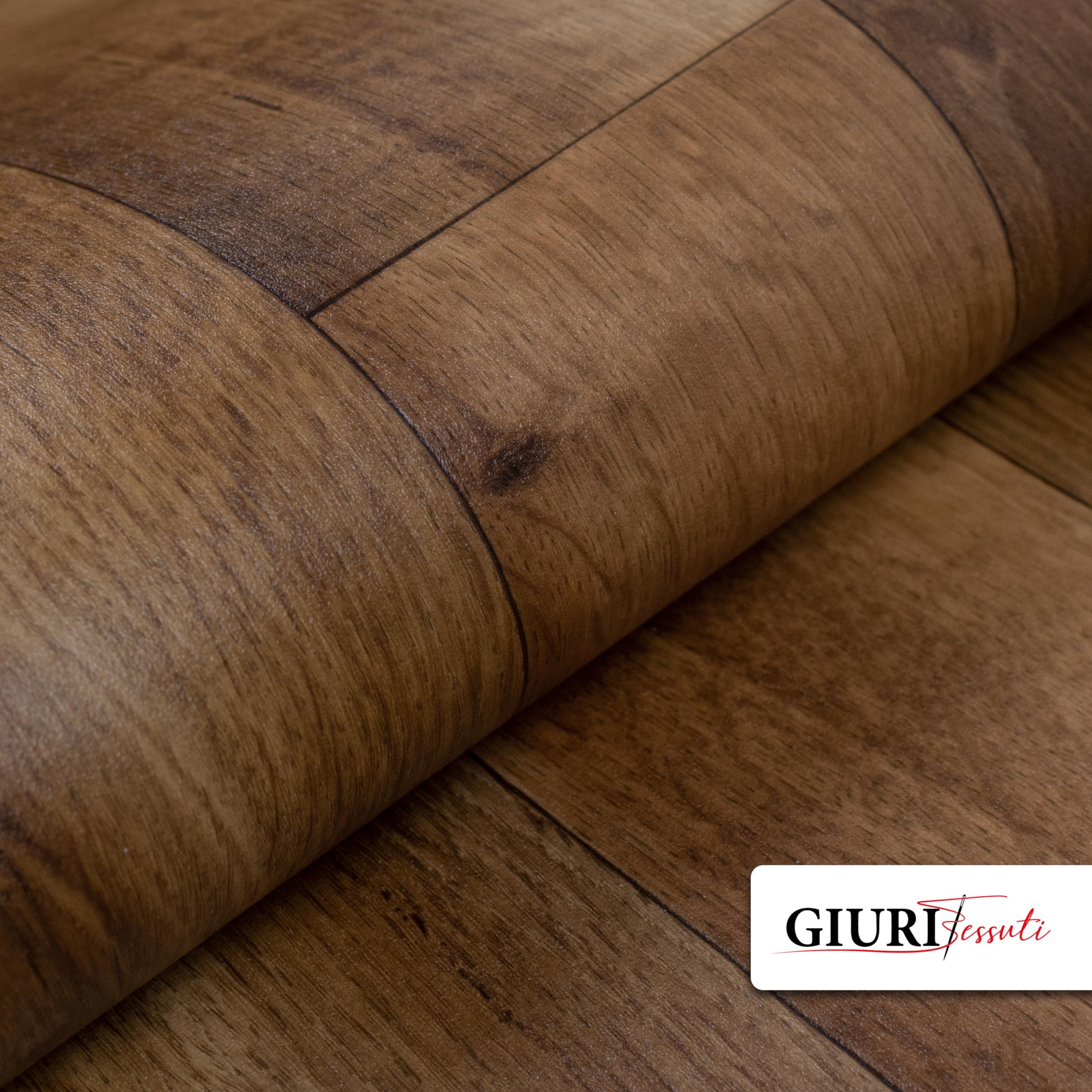 Giuri Tessuti Tappeto Runner in vinile - Passatoia Antiscivolo per Cucina Bagno - Largo 50 cm - Effetto Legno Parquet - Antimacchia (140 Cm, MANDORLA)