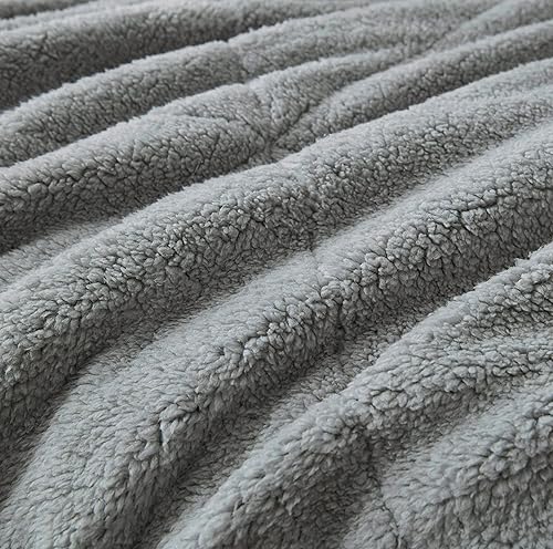 Miniatura 5 de Chezmoi Collection Zane - Juego de edredón Sherpa de 3 piezas, juego de ropa de cama reversible de microfibra lavada de doble cara, tamaño King, gris