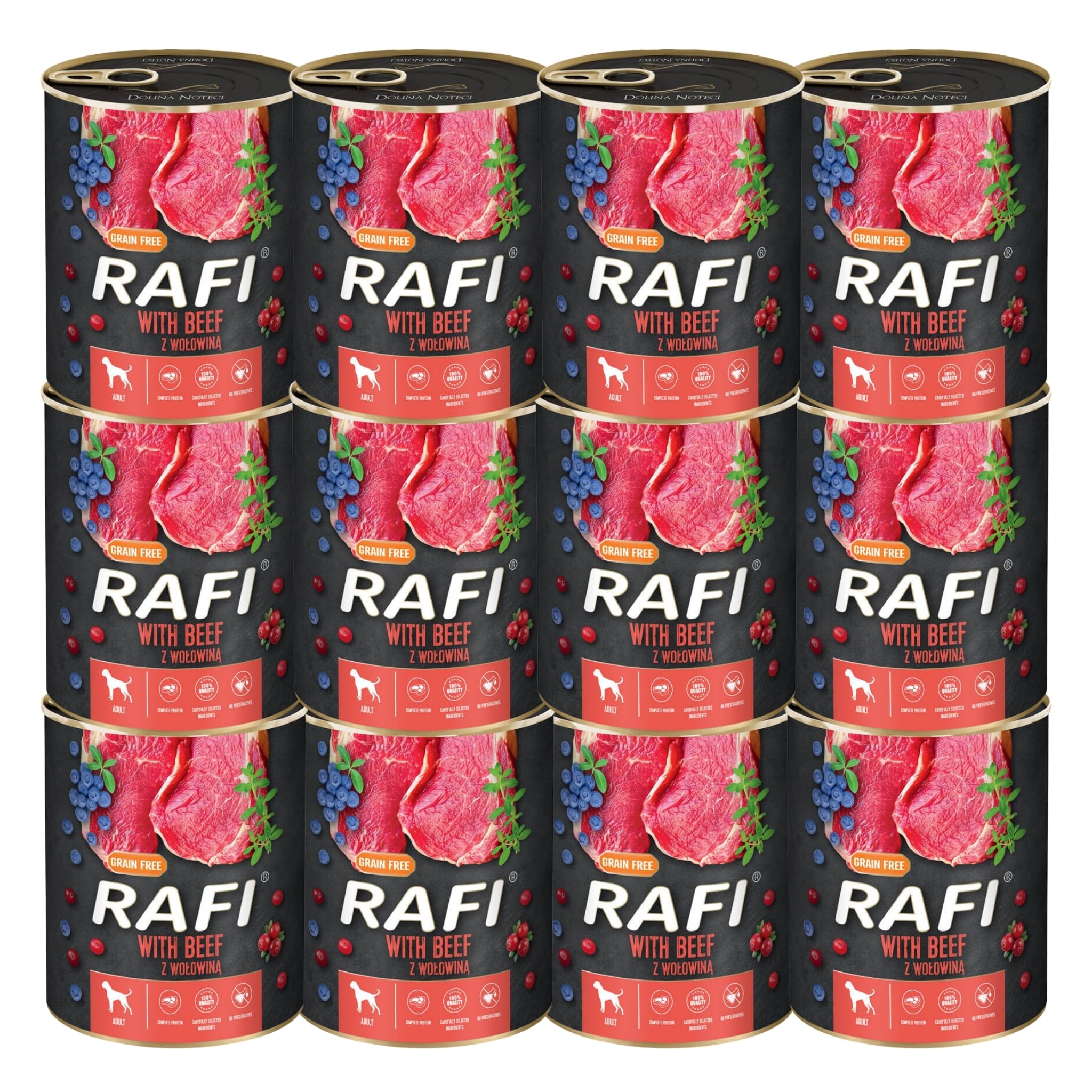 Rafi Complete Wet Dog Food with Beef for Adult Dogs 12 x 800g Cans