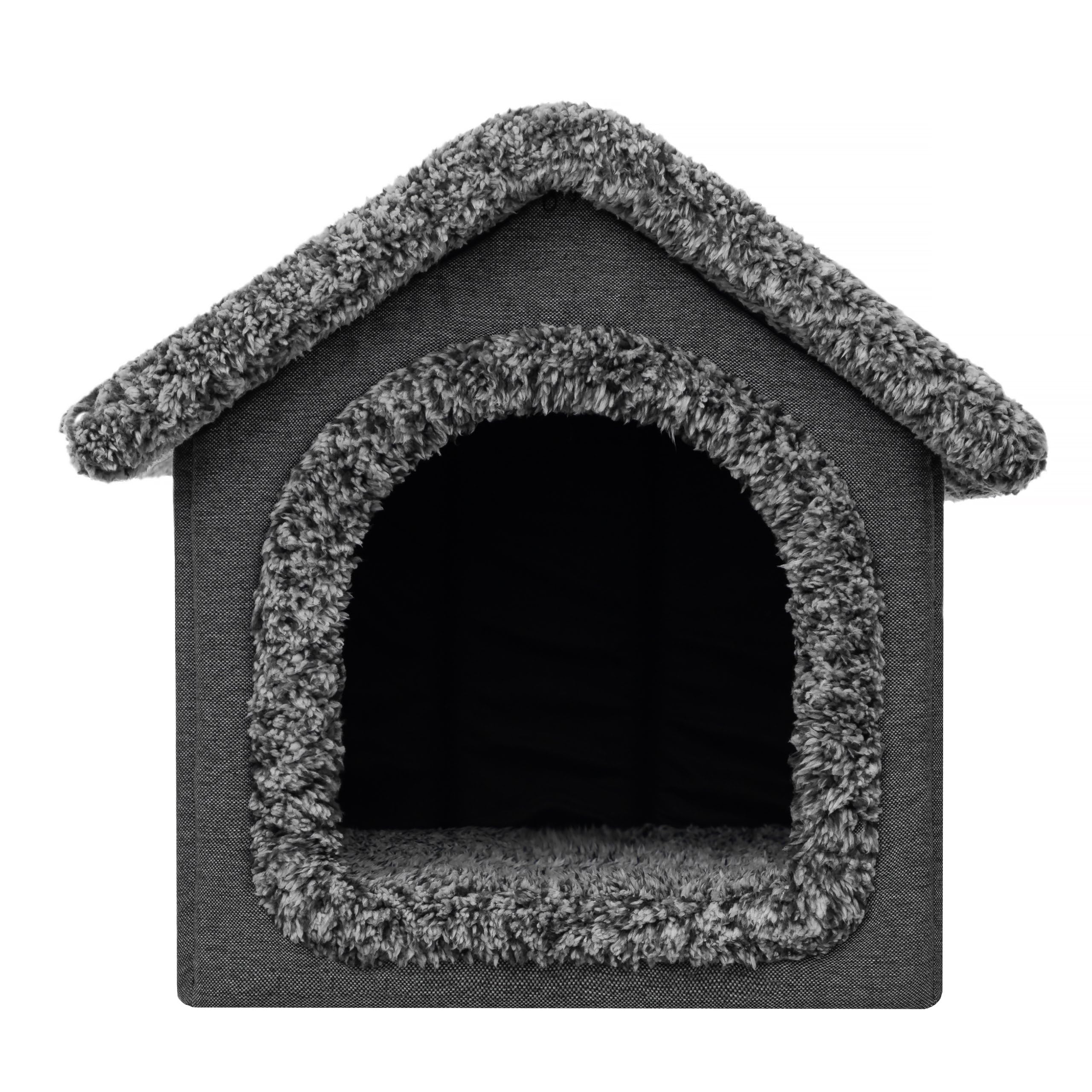 Caseta para mascotas, casa para perros, caseta para gatos, casa para perros, cojín para gatos, casa mullida, negro, 32 x 38 x 32 cm