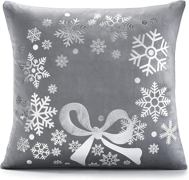 Soft Velvet Feel Christmas Wreath Cushion Cover in Grey 45cm x 45cm (18")