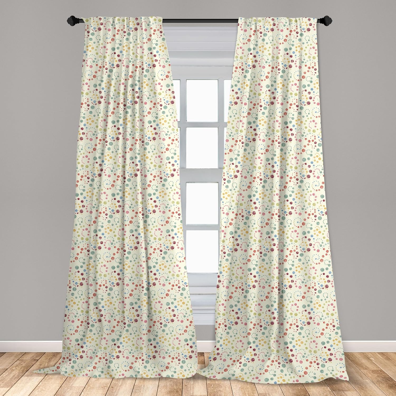 Ambesonne Abstract Window Curtains, Traditional Polka Dots Colorful Summer Vibes Retro Look Vibrant Swirl Designs, Lightweight Decor 2-Panel Set with Rod Pocket, Pair of - 28" x 95", Cream Multicolor