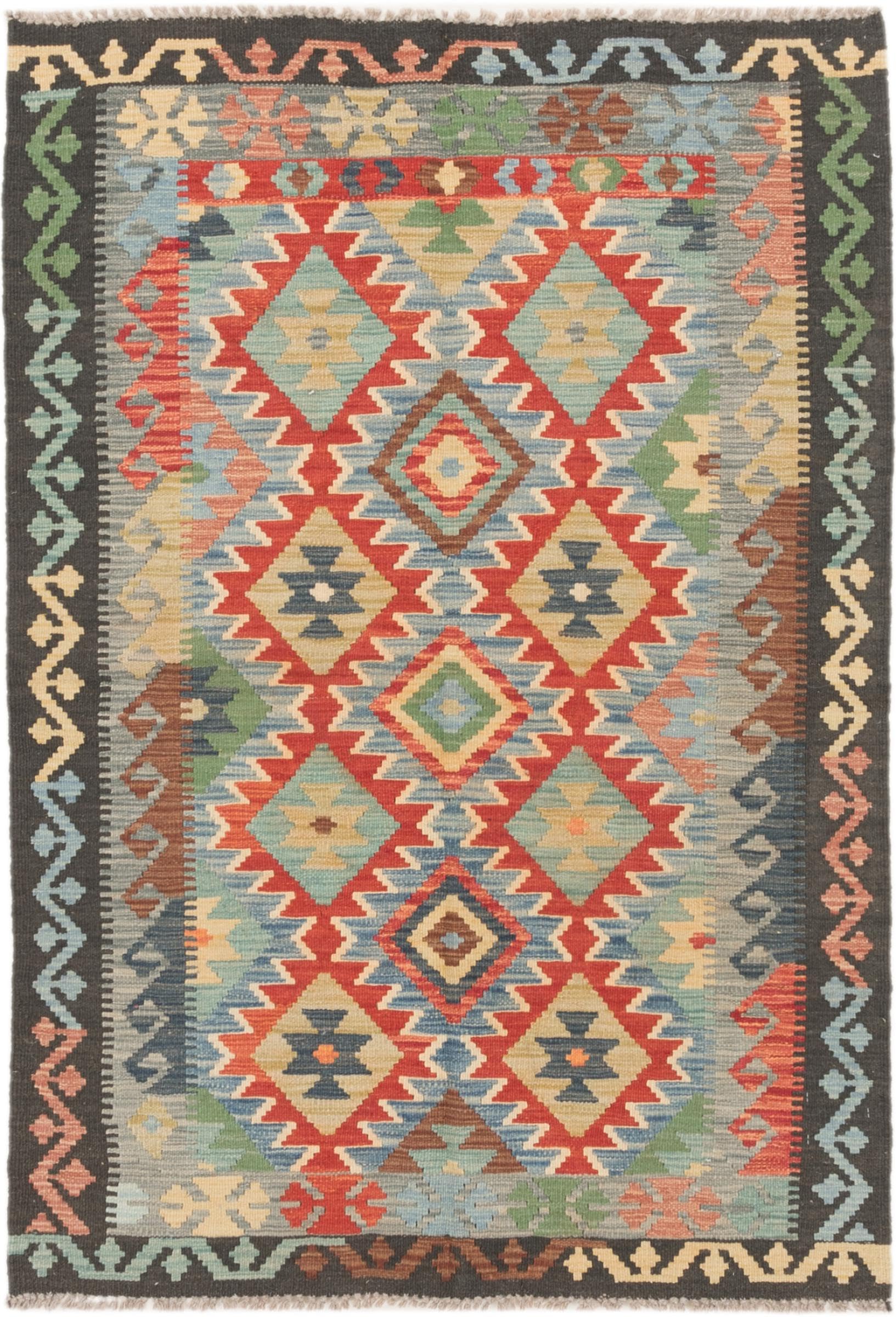 Tapis d'Orient Kilim afghan tissé à la main en pure laine d'exception 100x159