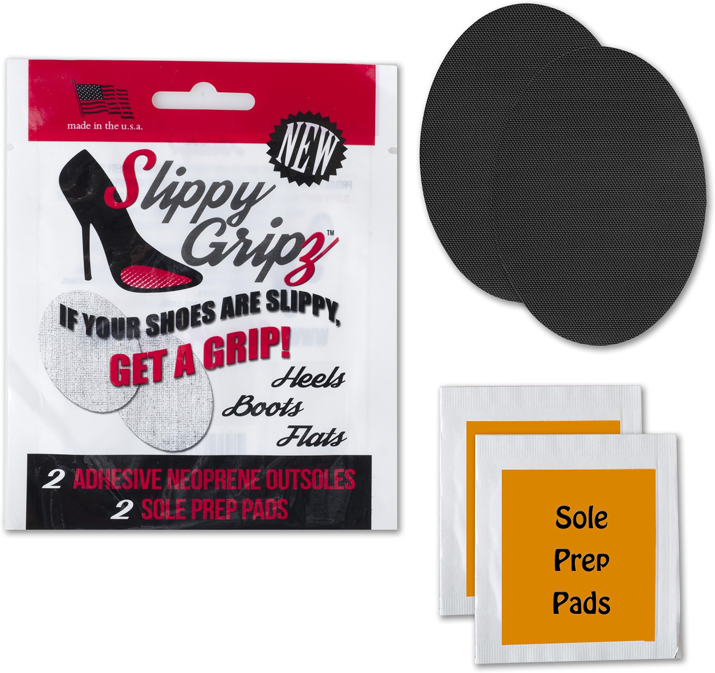 Slippy Gripz Non-Slip Self-Adhesive Weatherproof Neoprene Shoe Traction Outsoles with Sole Prep Pads, 1 Pack