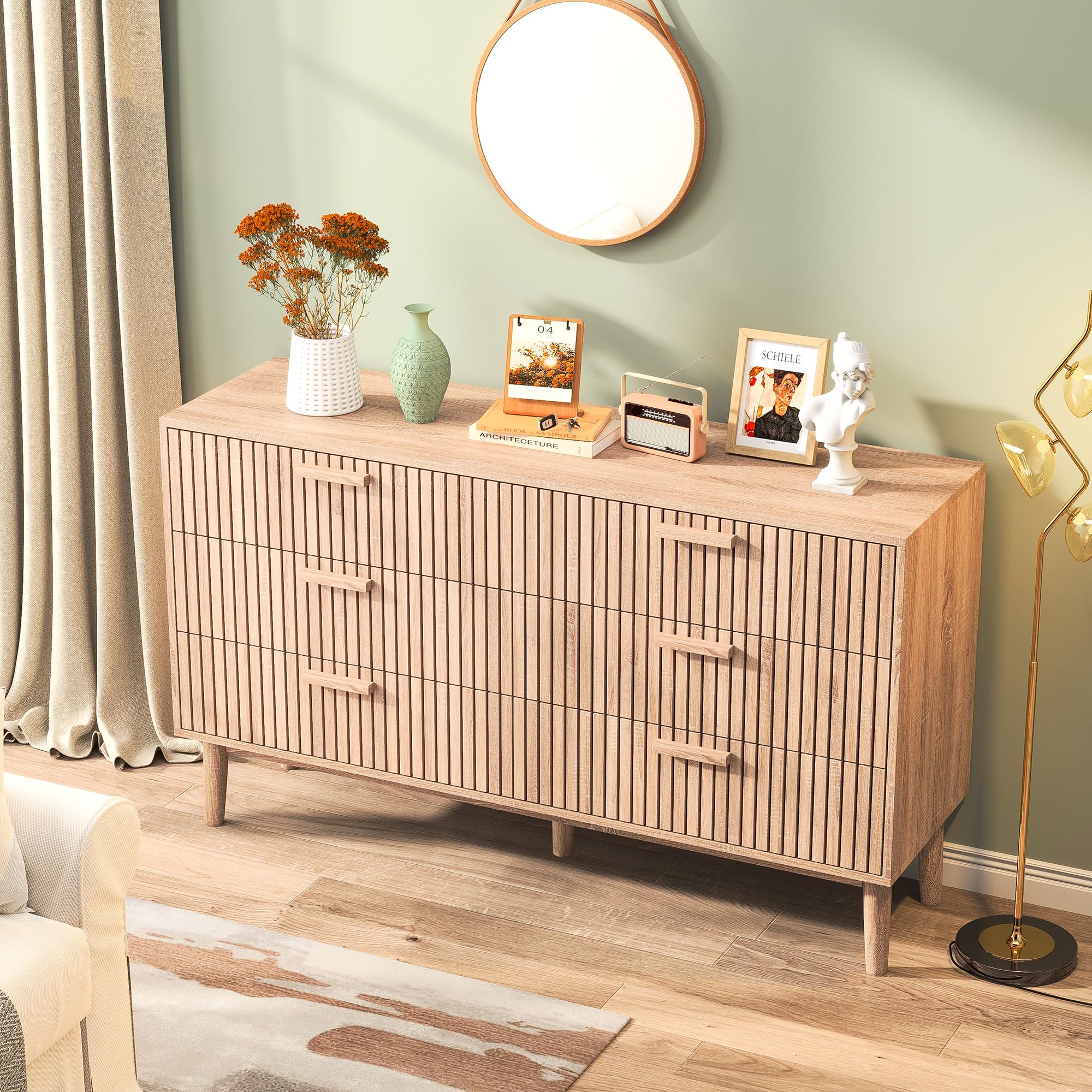 Komoda z 6 szufladami, 100 × 34 × 73 cm, rustykalna komoda, drewniany organizer do przechowywania, komody, do przechowywania ubrań w stylu boho, szafka nocna do salonu, przedpokoju,