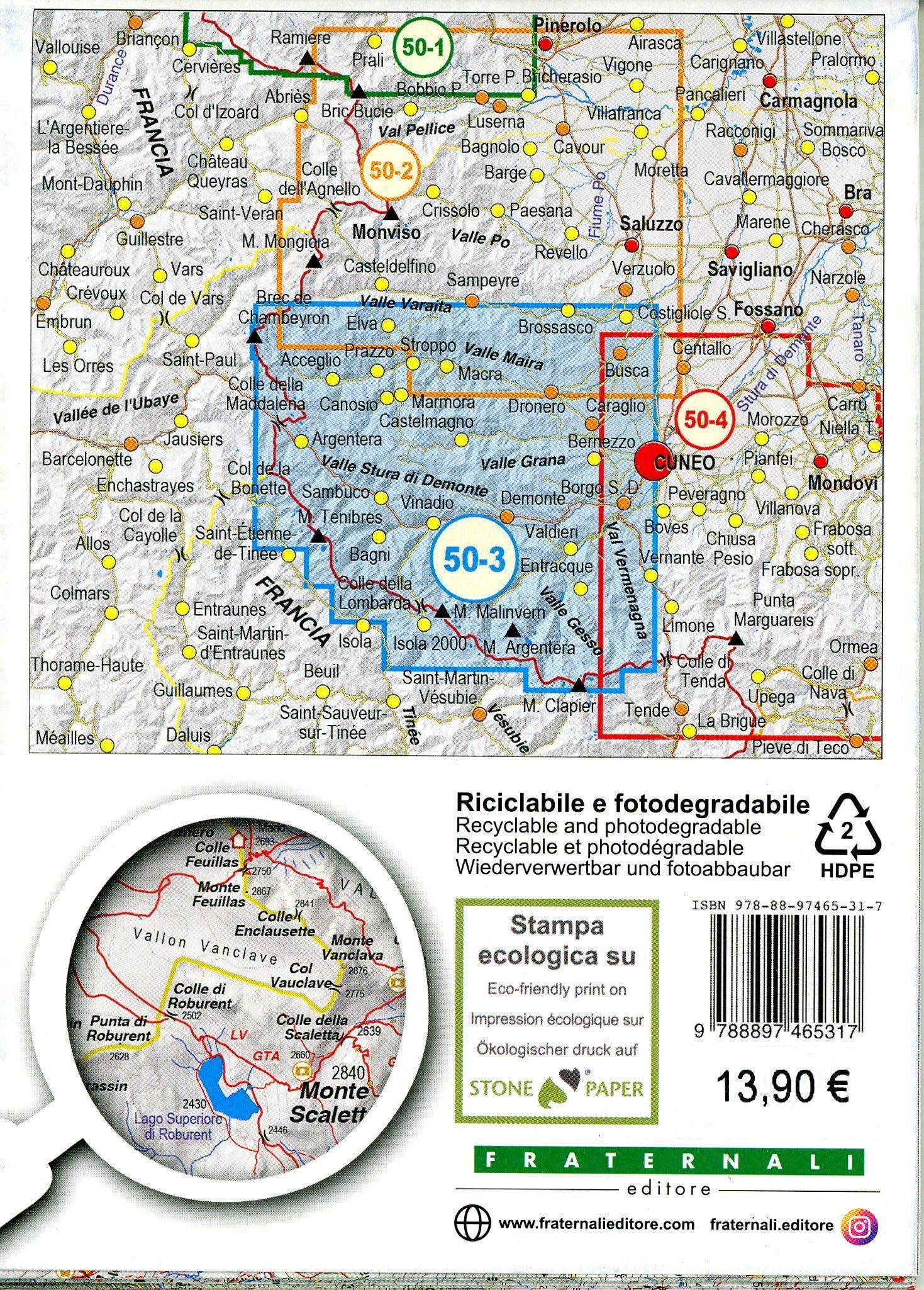 Carta n. 50.3. Val Maira, Grana, Stura e Gesso. Carta dei sentieri e stradale 1:50.000