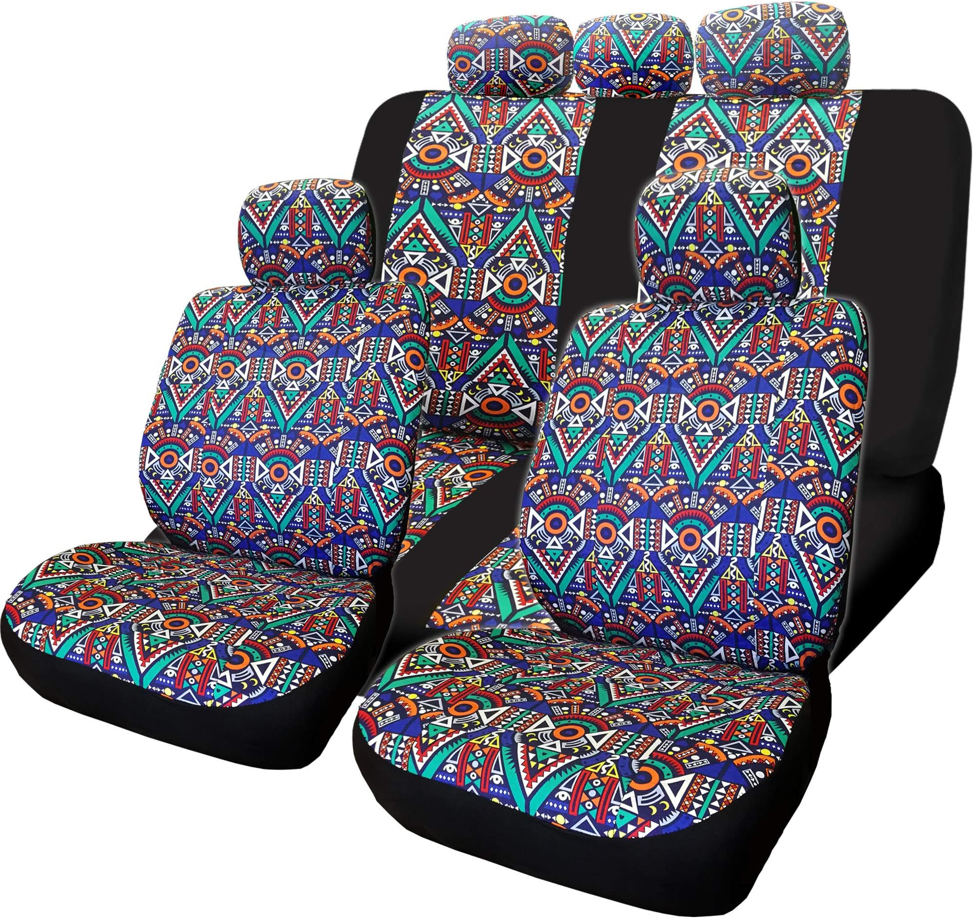 New Aztec Design Front and Rear Car Truck SUV Seat Covers Headrest Cover Full Set
