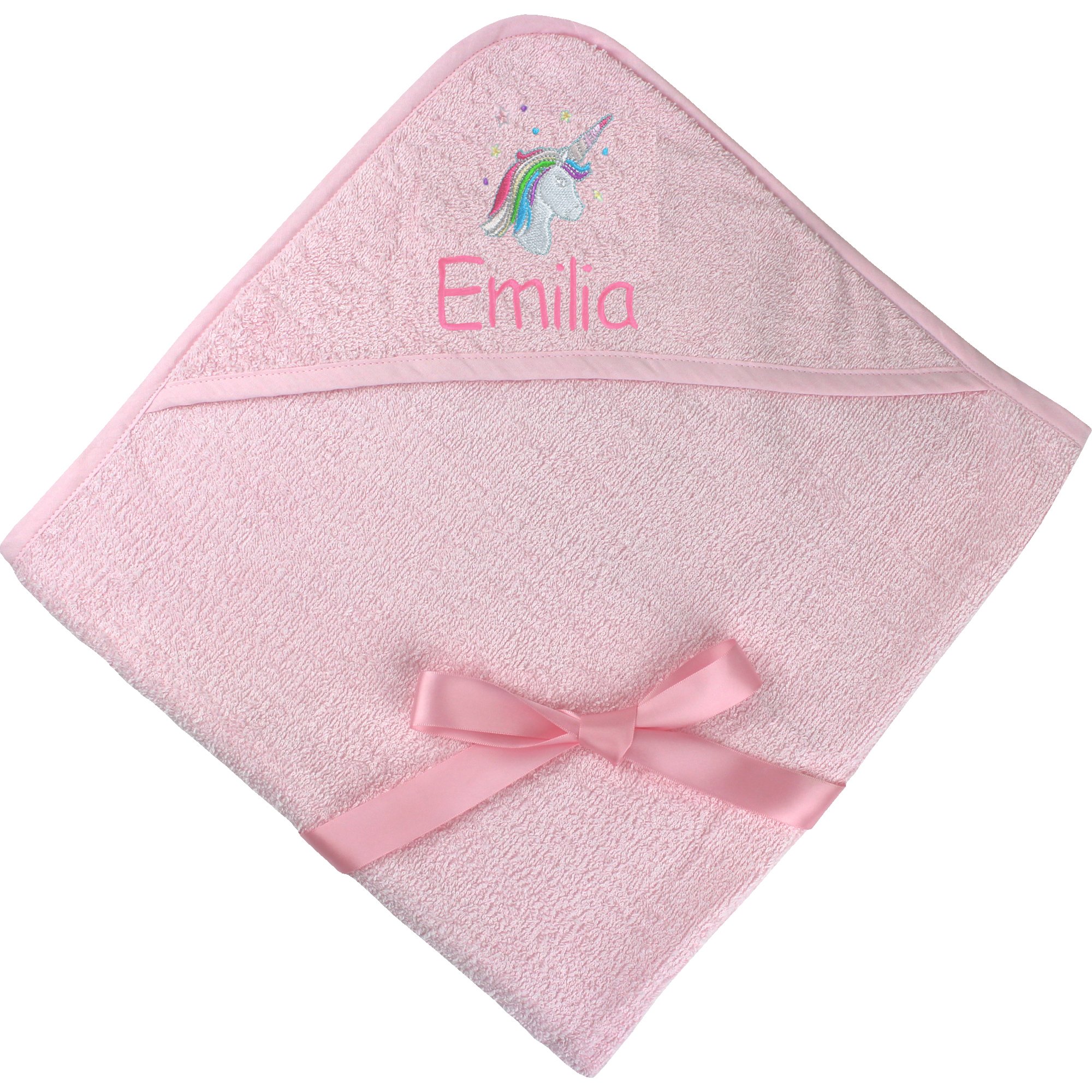 TeddyT's Personalised Girl's Unicorn Hooded Bath Towel (Pink with Pink)