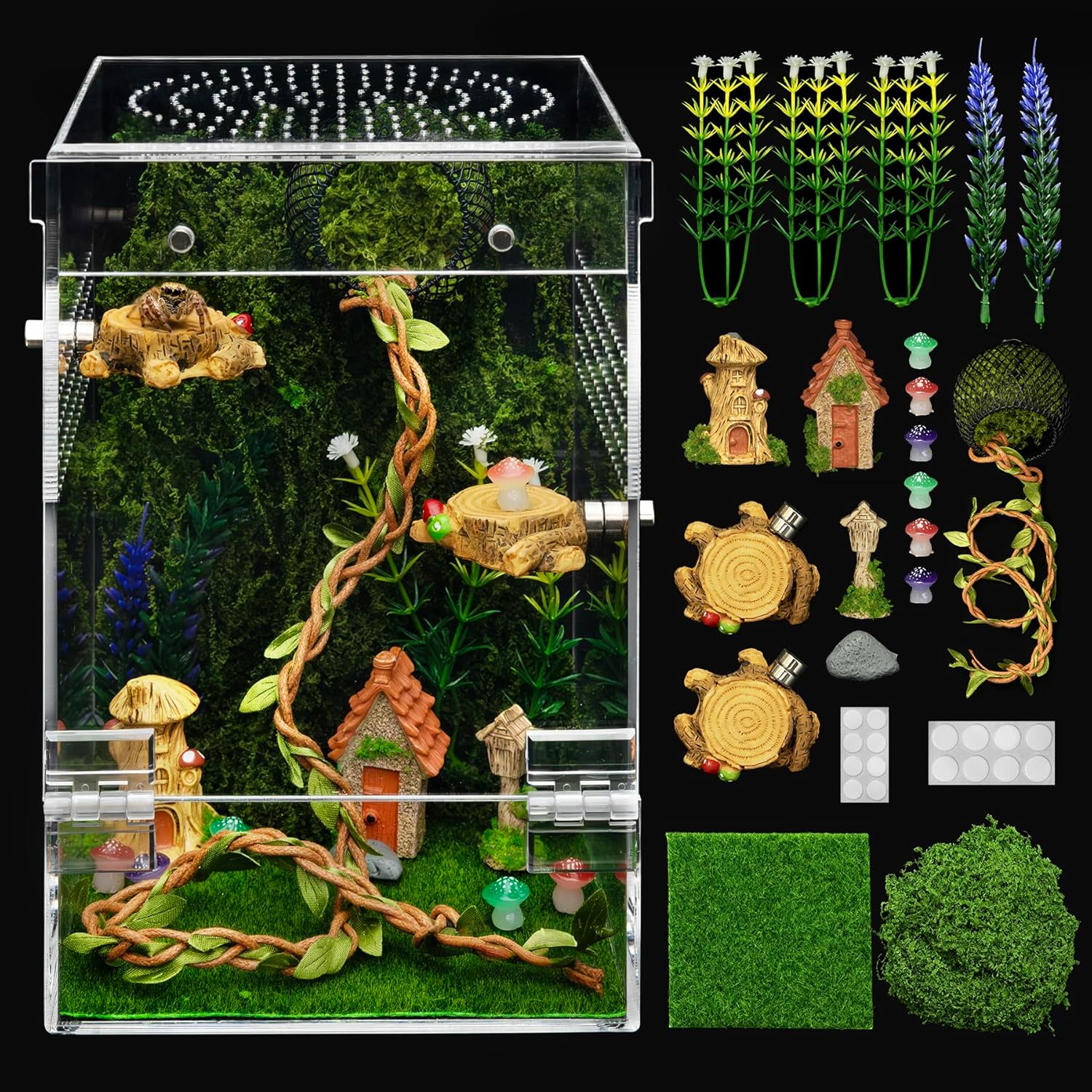 Jumping Spider Enclosure Kit,Escape Proof Reptile Tank,Praying Mantis Terrariums,Transparent Acrylic Bug Habitat,Arboreal Tarantula Cribs Cage,Insect Starter Container,Critter Keeper Large