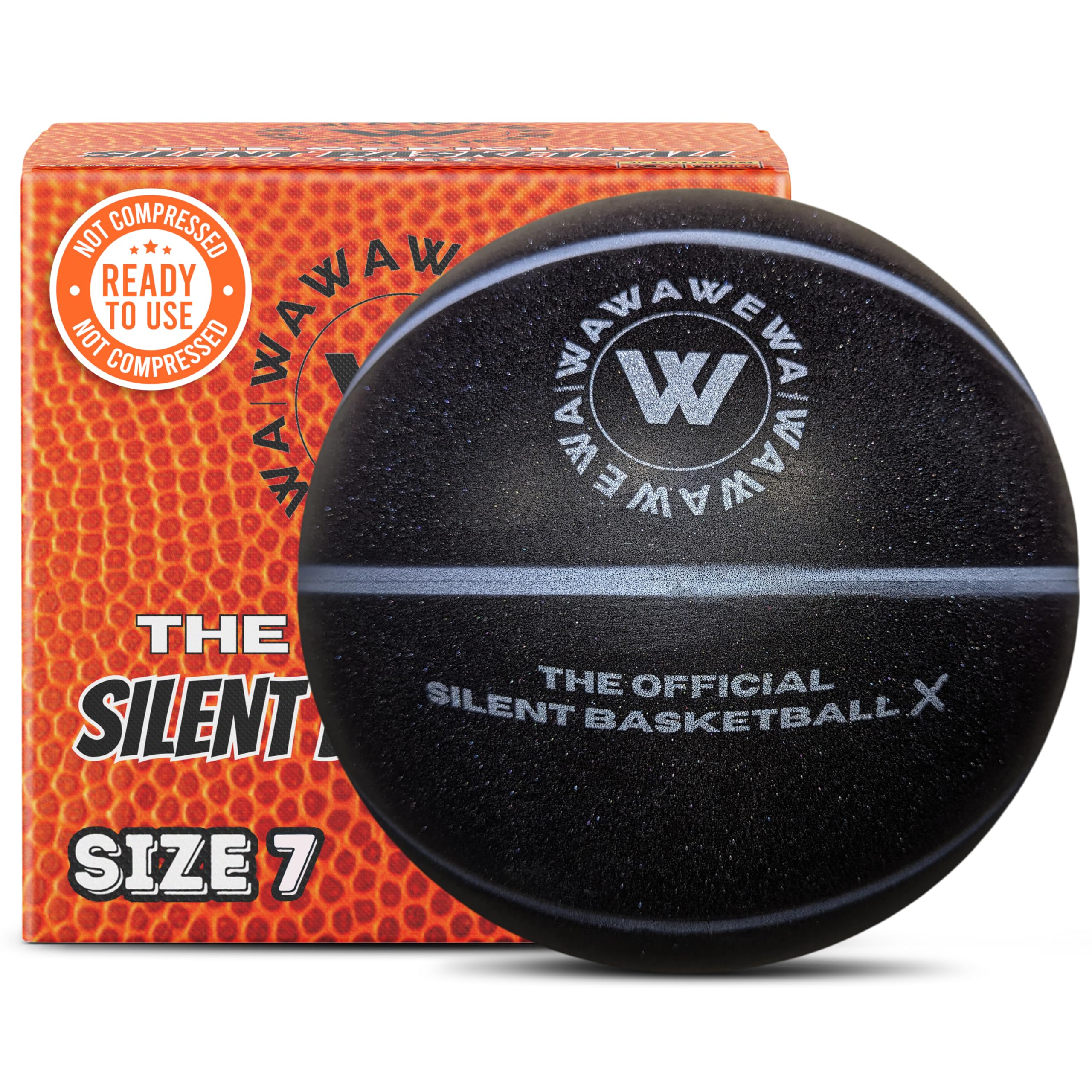 WAWAWEWA The Official Silent Basketball X (Size 7) – NOT Compressed Indoor Basketball for Quiet Dribbling – Grooved Airless Indoor Basketballs – Ready to Play Black Basket Ball for All Ages (29.5")