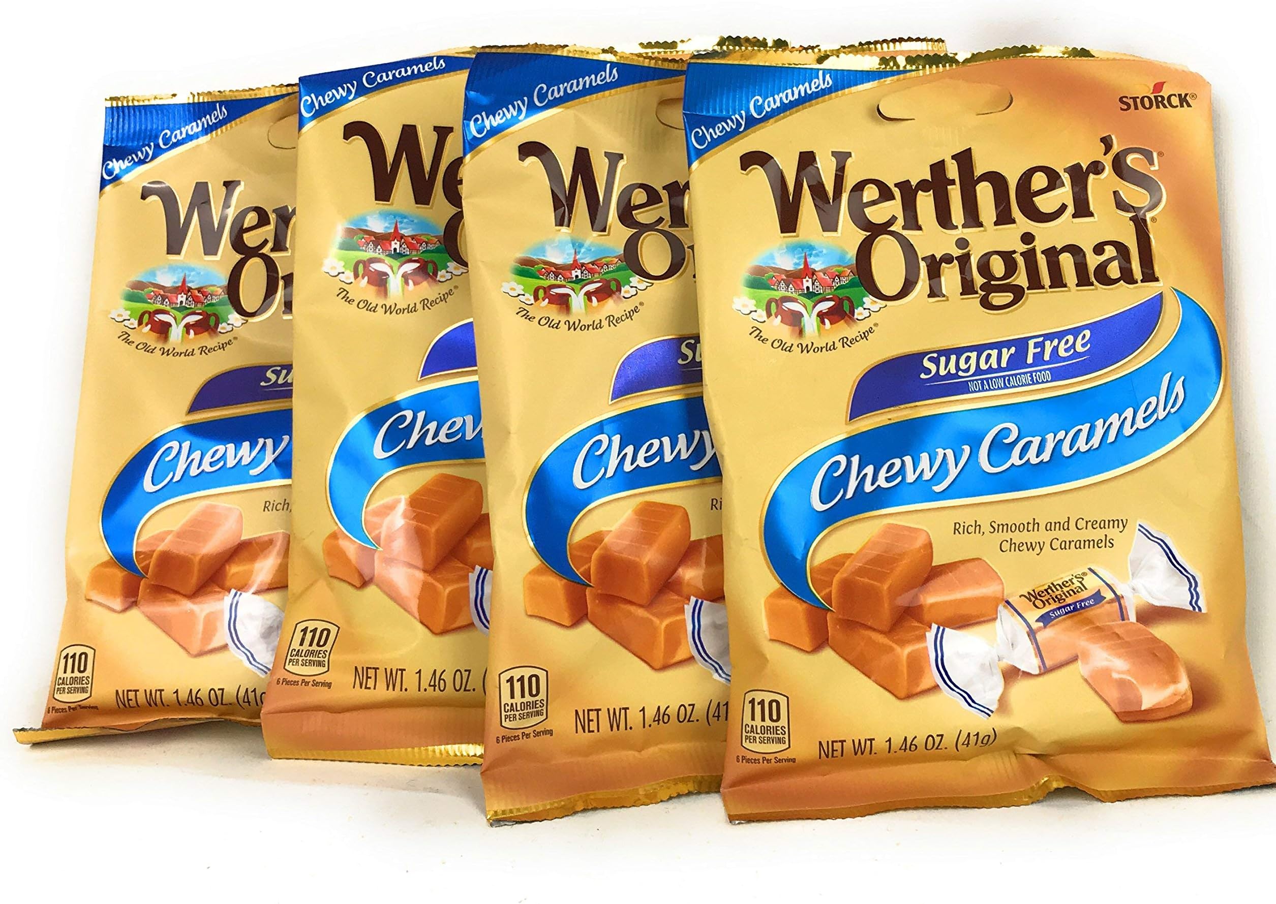 Chewy Caramels Sugar Free Candies - Individually Wrapped Soft & Chewy Candy Pieces, Sweets for Parties or Holidays - 1.46 oz Bag (Pack of 4)