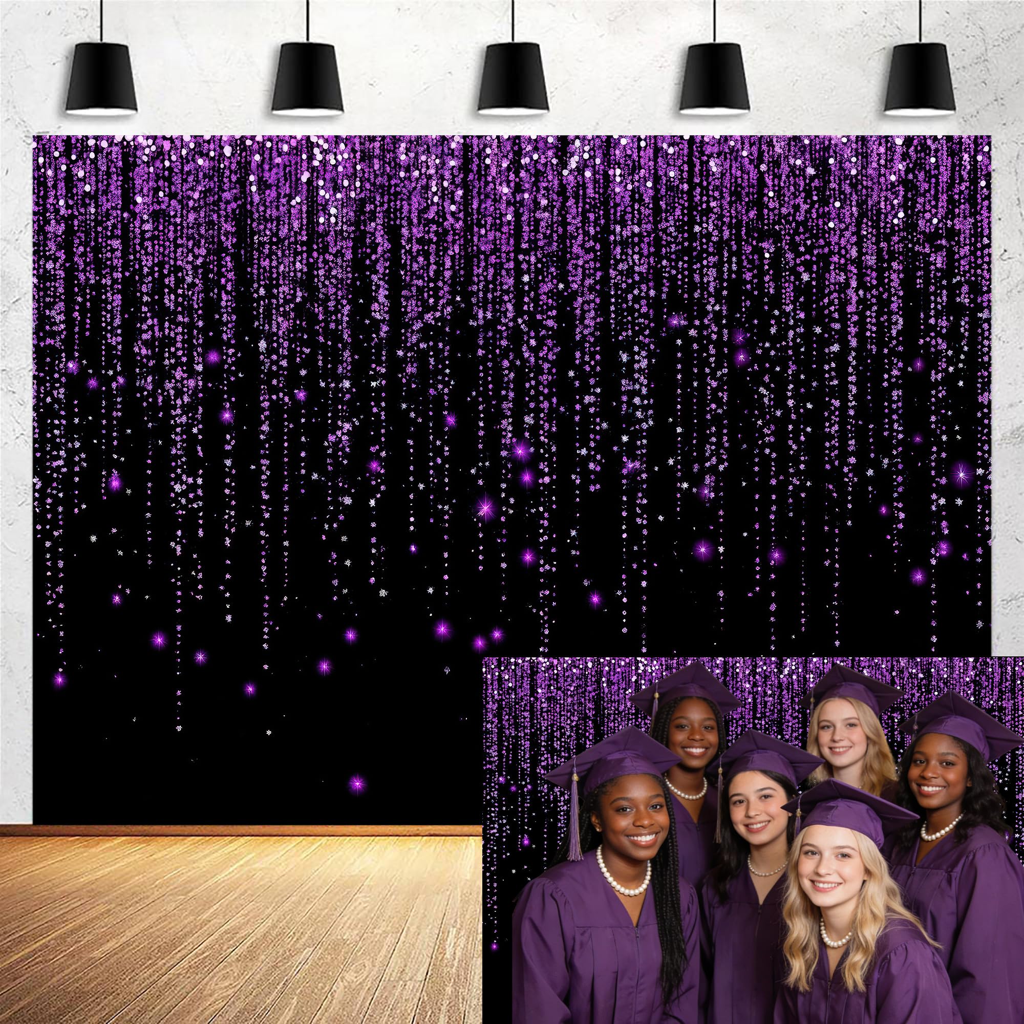 10x8ft Black Purple Backdrop Wedding Birthday Party Backdrop Prom Party Graduation Glitter Photo Background Christmas Party Decorations Banner