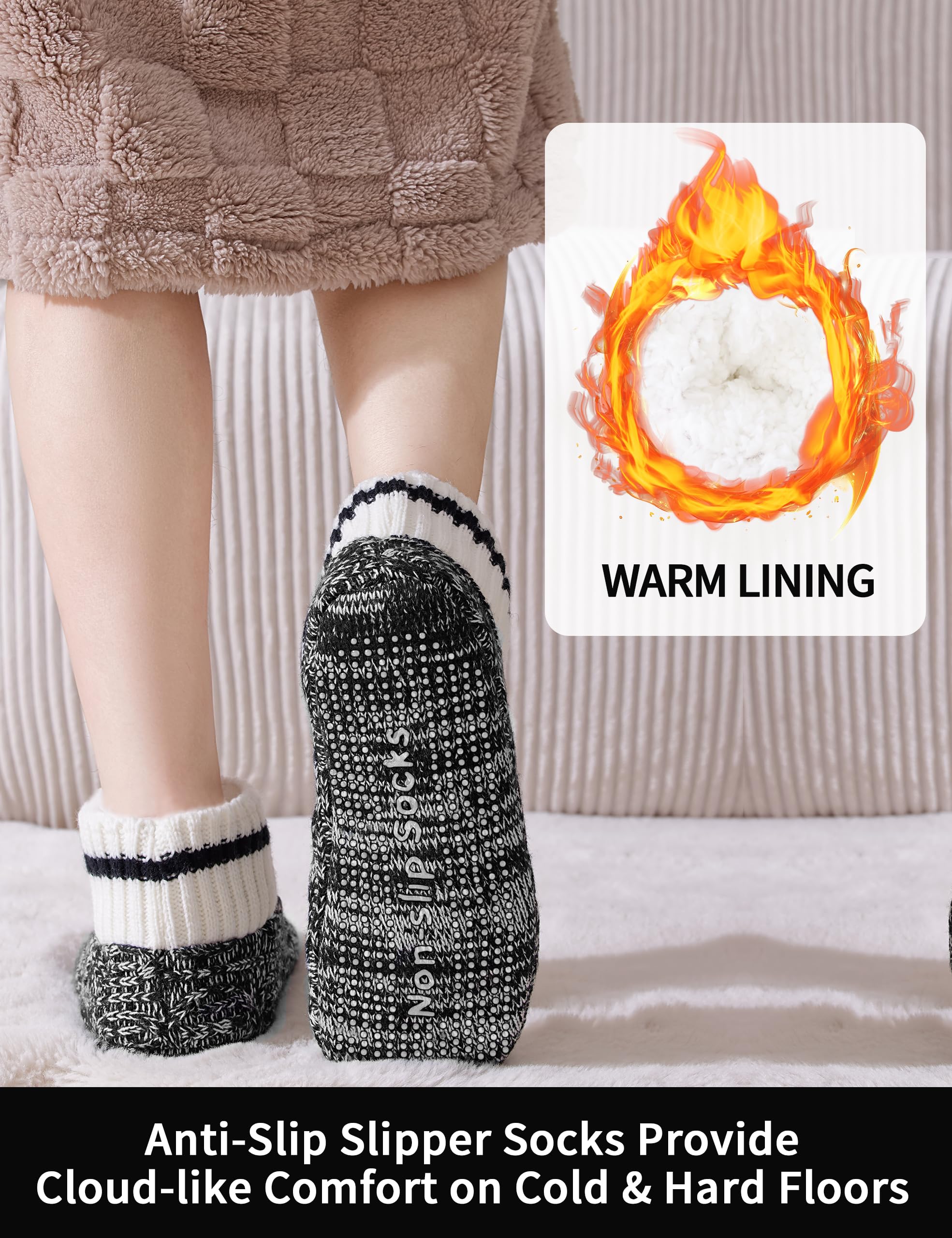 Calcetines Antideslizantes Hombre Invierno de Punto Grueso Forro Polar Cálido Térmicos