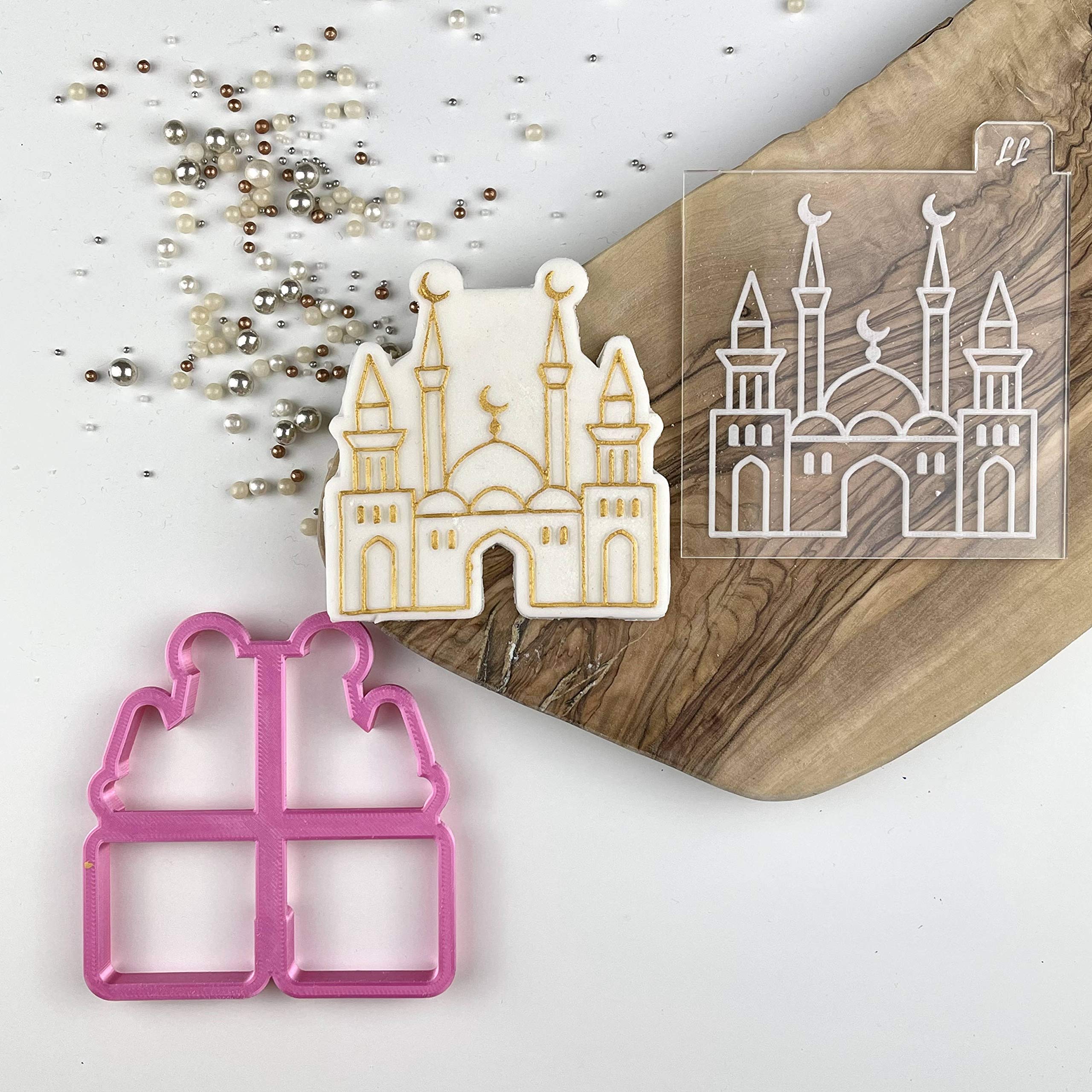 LissieLou Decorative Mosque Eid Ramadan Icing Fondant Cookie Cutter and Embosser - Clear