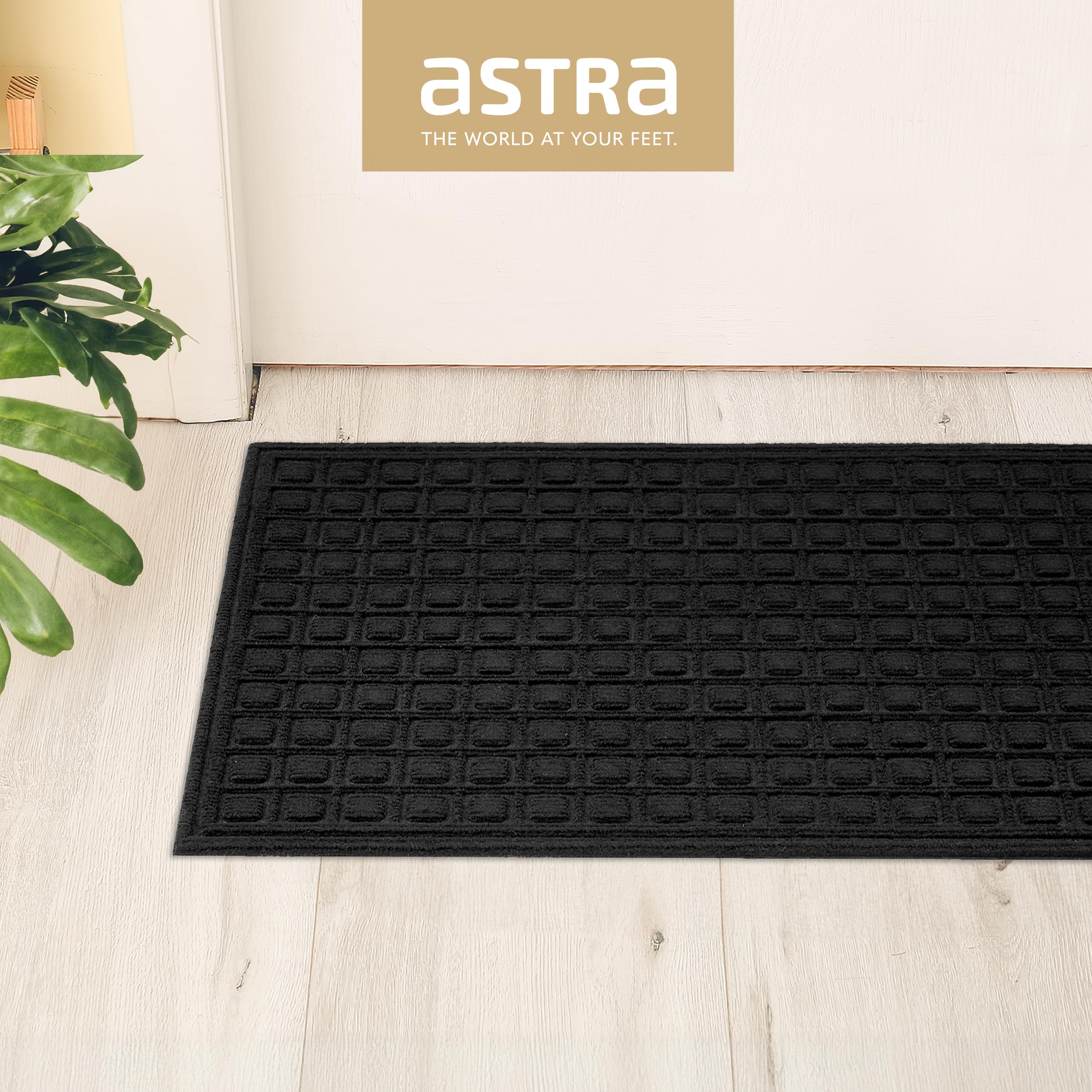 Astra Paillasson extérieur antidérapant - Tapis de propreté résistant aux intempéries - Paillasson extérieur Anti-salissures pour l'entrée - Lot de 2 45 x 75cm - Boîte Noire