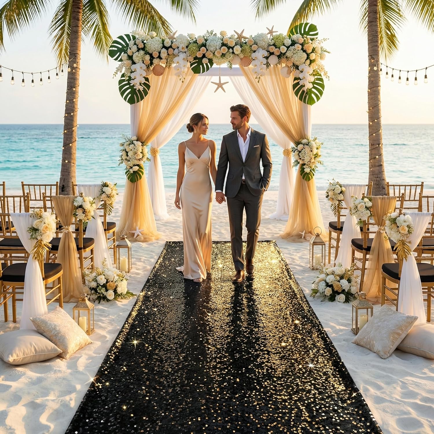 Black Shimmer Aisle Runner 4ftx15ft Sequin Aisle Runner Parties Carpet Runner Ceremony Glitter Rug Runner