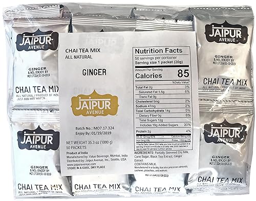 Vista 37 de Jaipur Avenue Mezcla de té Safron Chai hecha con té negro Assam totalmente natural, safrán, azúcar de caña y leche seca de primera calidad, sin