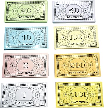 amazon com apostrophe games play money for kids 520 bills total 65 of each in 8 denominations 109 590 of board game play money 4 x 2 inches toys games