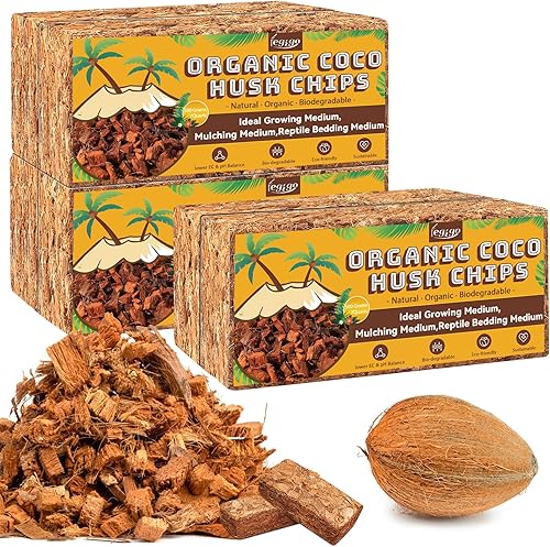 Legigo Paquete de 6 chips de cáscara de coco, 6.6 libras, 100 % orgánicos, mezcla de tierra para macetas con bajo equilibrio de EC y PH, sustrato de