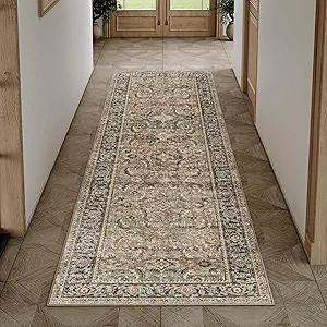 2x5 Washable Runner Rug Brown Vintage Distressed Hallway Kitchen Non Slip Low Pile Area Rug Living Room Bedroom Throw Rug Soft Indoor Carpet for Entrance Laundry Dining Room Bathroom