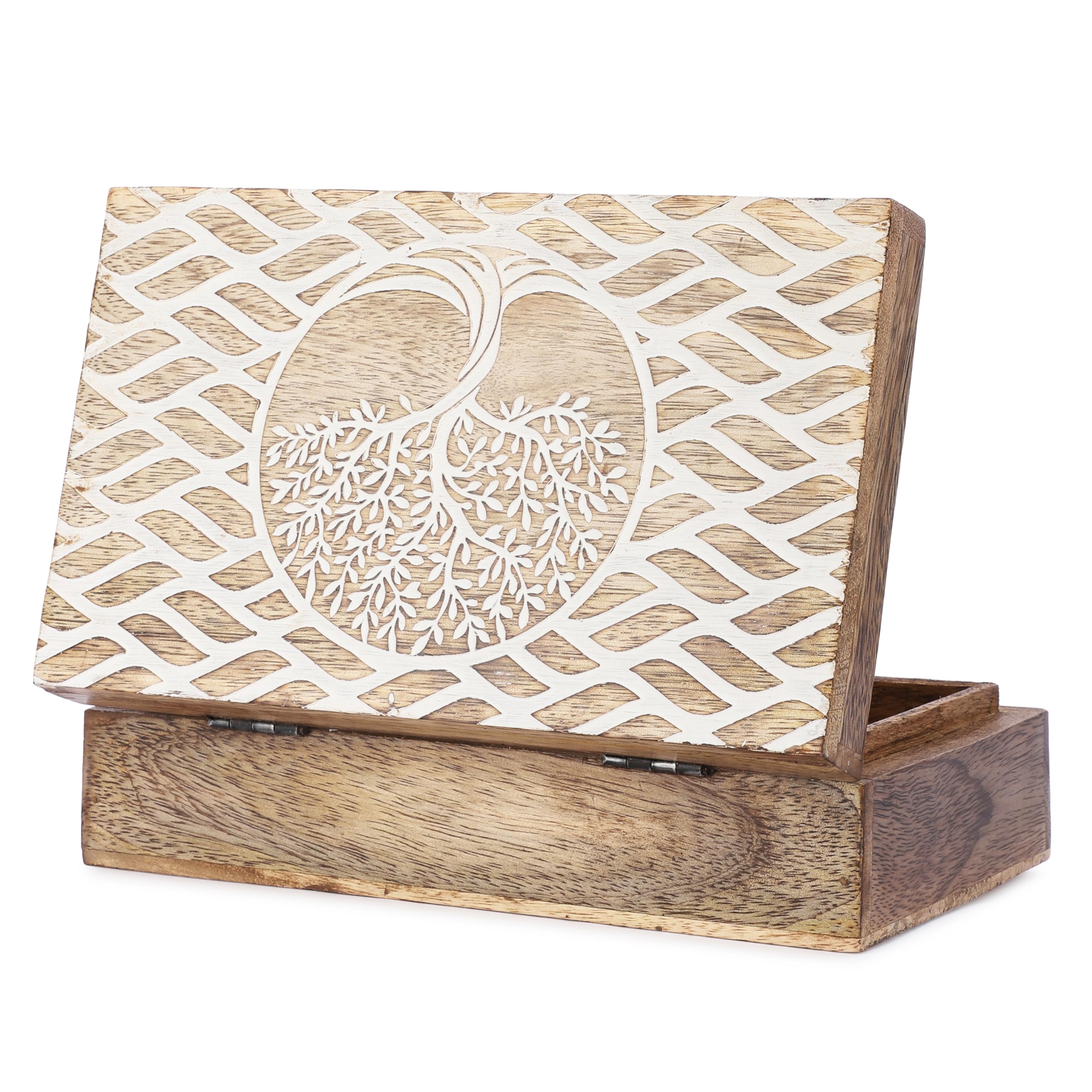 Ajuny Portagioie decorativo realizzato a mano, in legno, design a forma di albero, multiuso, portagioie, portagioie, orecchini, collane e scatole per orologi, ideale per regali, 20 x 12 cm