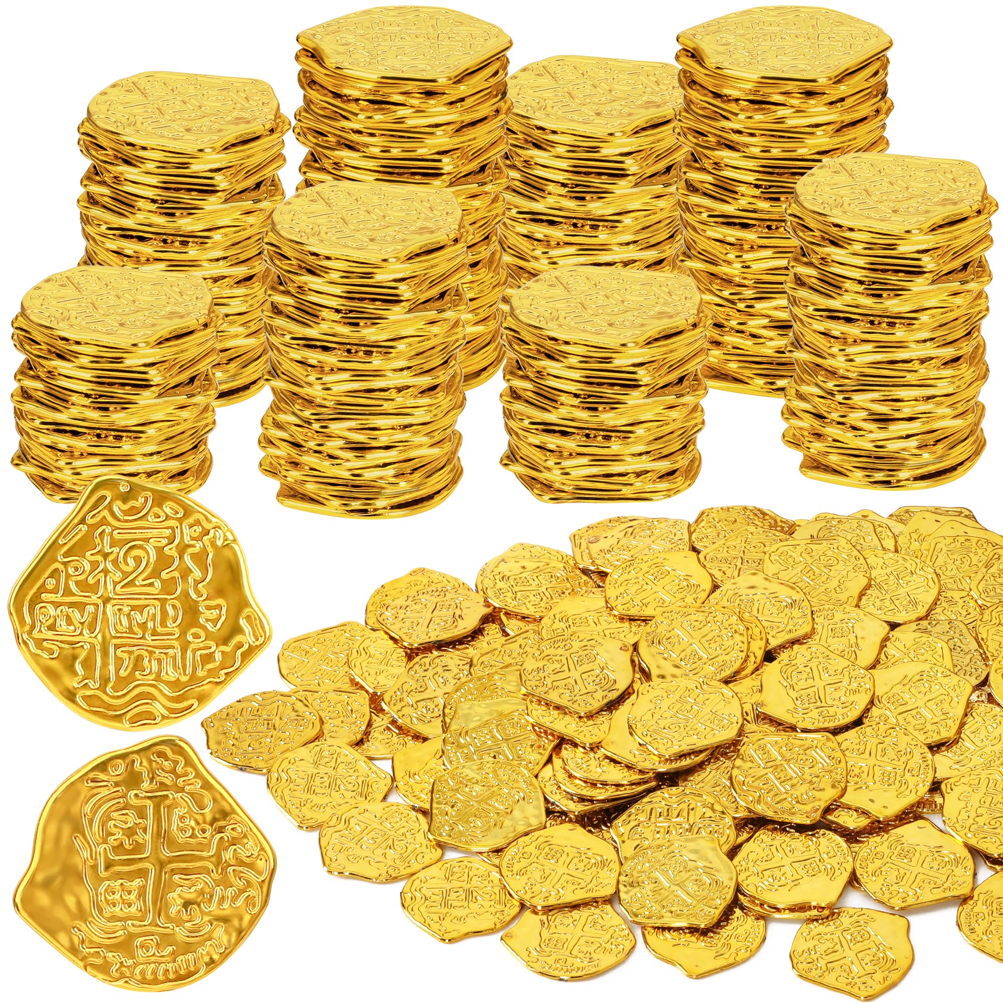 120 PCS Pirate Decorations, 1.38 in Pirate Coins, 0.06 in Spanish Coins Fake Coins Plastic Coins Gold Coins Toys Coins for Kids, Pirate Party Decor
