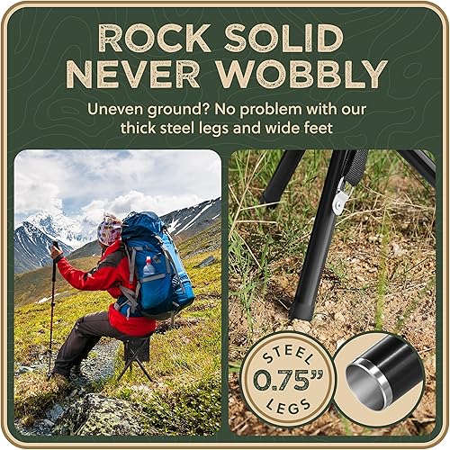 Miniatura 5 de Trípode plegable taburete de 13.4 pulgadas - Asiento ultra portátil, mejor para jóvenes + bolsillo - Taburete de campamento de 1 libra, taburete de
