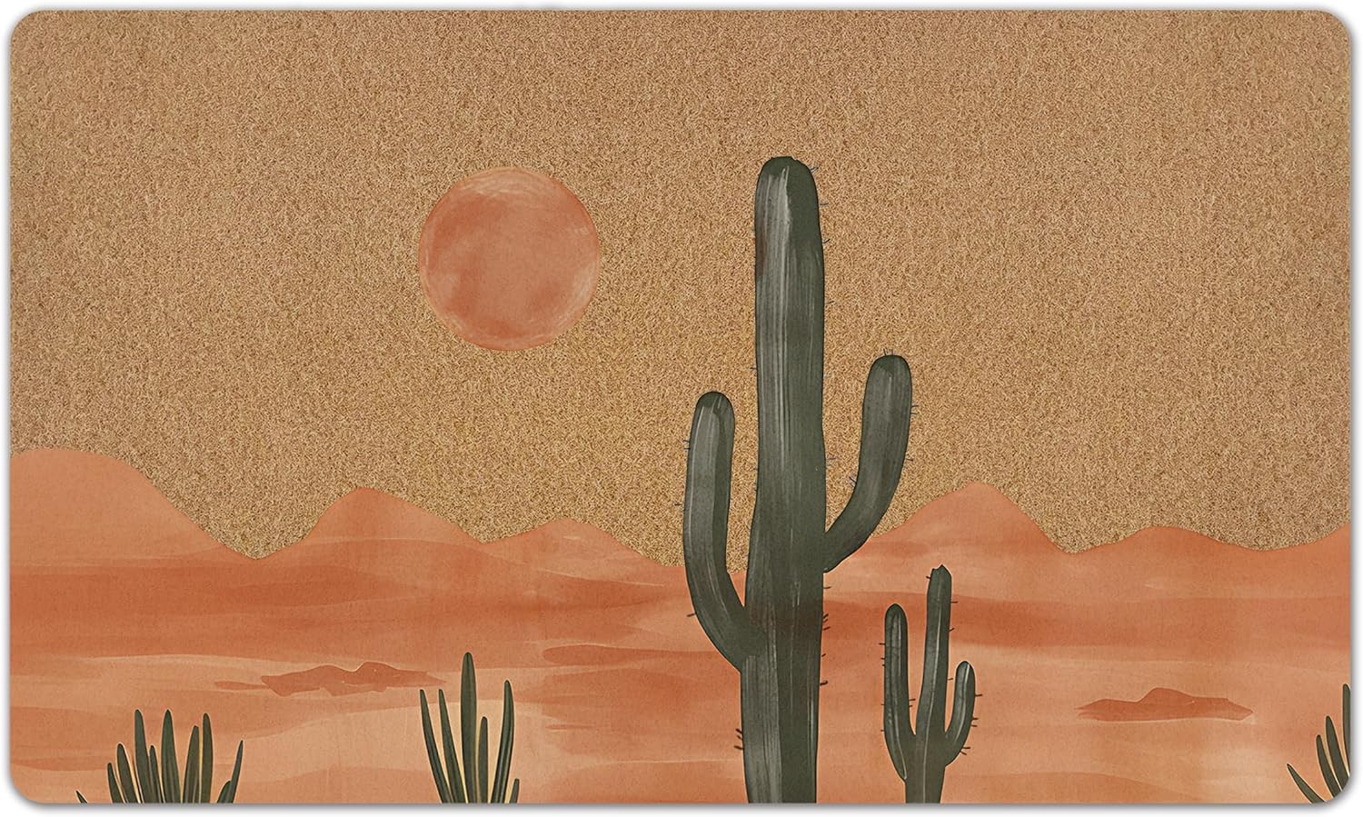 Western Cactus Desert Sun Landscape Door Mat, Boho Southwestern Sand Front Door Mat Outside Entrance, Bohemian Desert Artificial Coir Doormat Rugs for Indoor Entryway Outdoor, 17x30 Inch