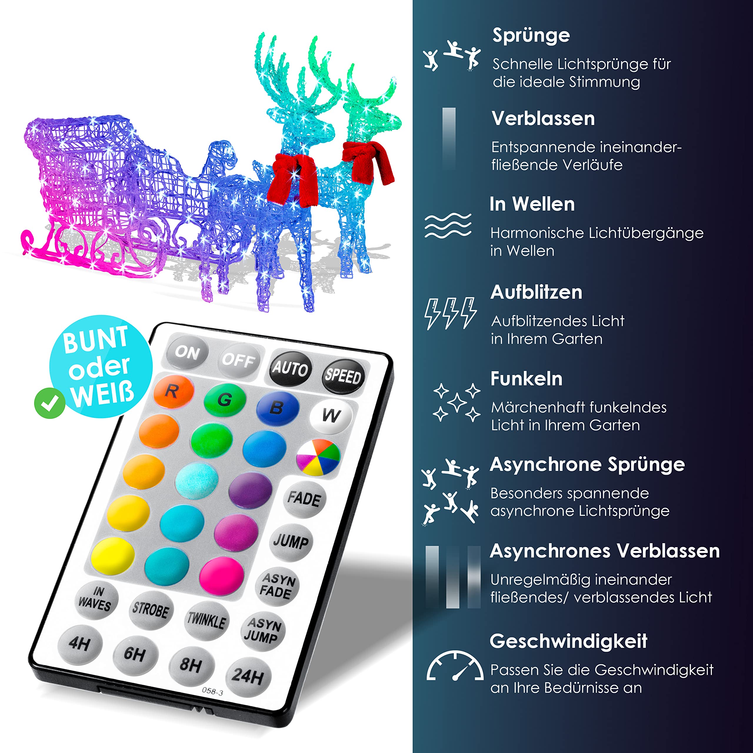 Kesser Kerstverlichting 240 LED´s 2x Rendier Met Sle   Lichtslang Met Timer Voor Buiten En Binnen   Led Lampjes Kerstversiering Kerstdecoratie   Wit Wit Led S 1038882558