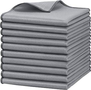 Microfiber Glass Cloths 30x30cm Lint Free Ultra Fine Cleaning Cloths for Windows and Glass 10 Pack Grey