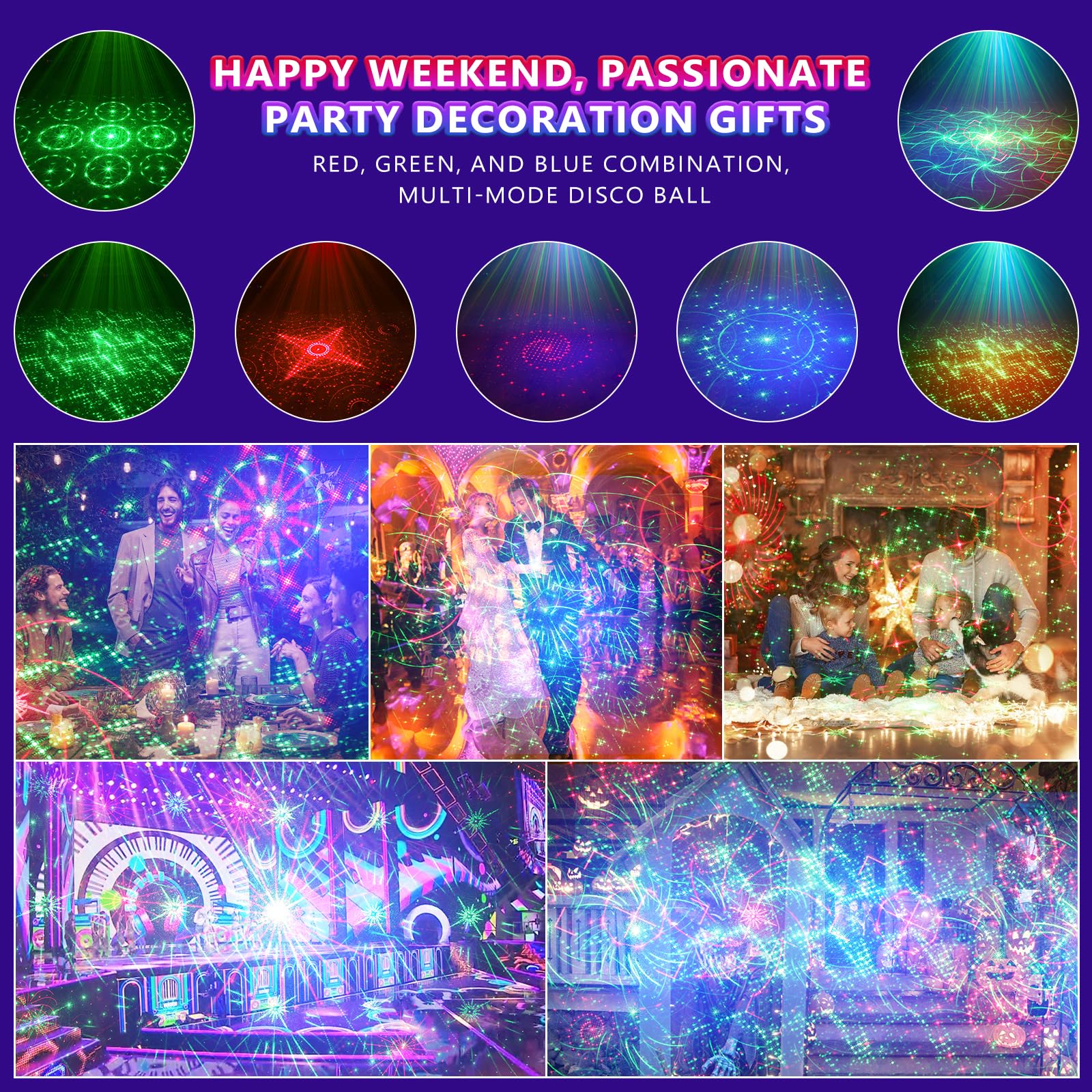 Luz de fiesta Tyonto con disco LED inalámbrico, batería de 4500 mAh y controlada por música. Proyector de 60 patrones, efecto estroboscópico, control remoto y cable USB de 2 m, ideal para fiestas