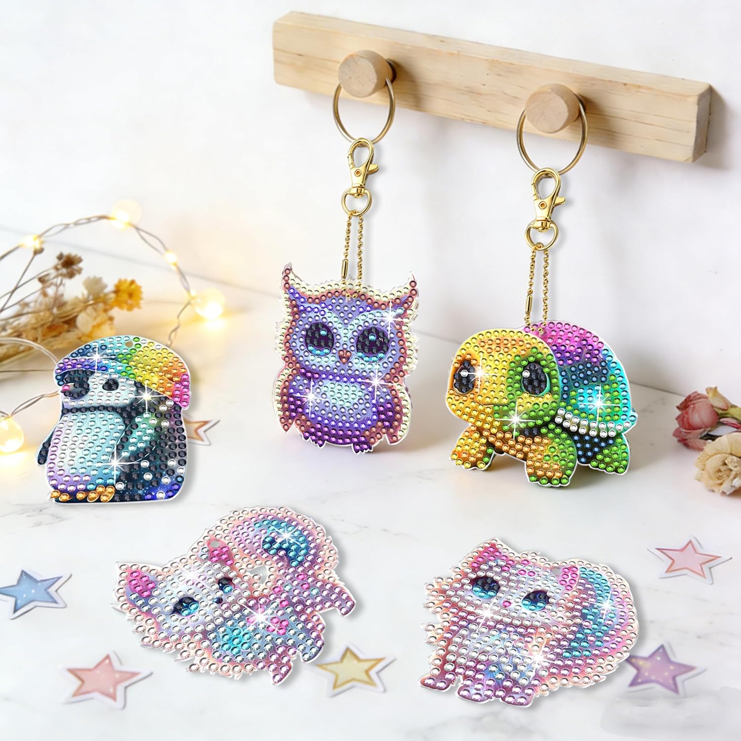 MATHARAGO Diamond Art for Kids 6 Pcs DIY Diamond Painting Cartoon Keyrings Set, Painting by Number Gem Keychains Craft Kits for Kids Ages 6-12, Gifts for Birthday, Back to School(DW-002)