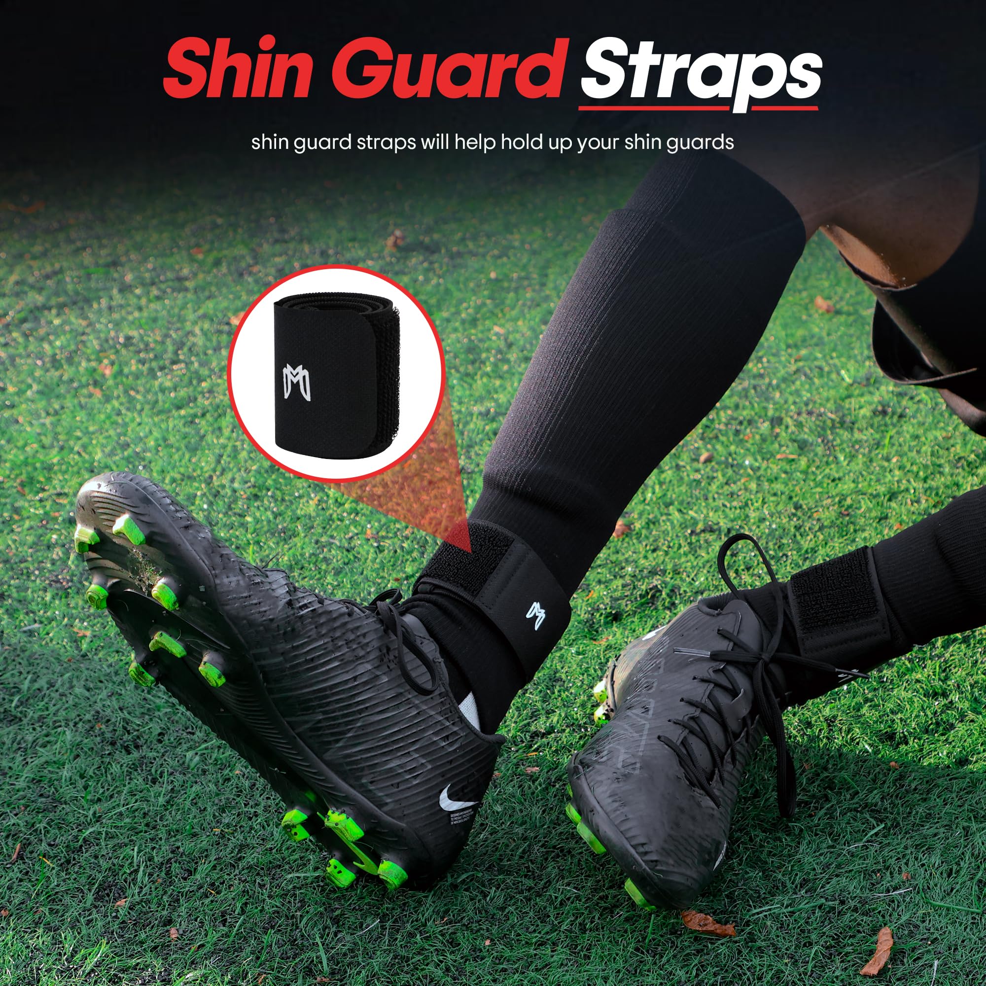 MediCaptain Paquete de calcetines de agarre de fútbol, espinilleras, mangas precortadas y correas de protección, equipo esencial para jugadores de fútbol, para hombres, mujeres, jóvenes, talla 7 a 12