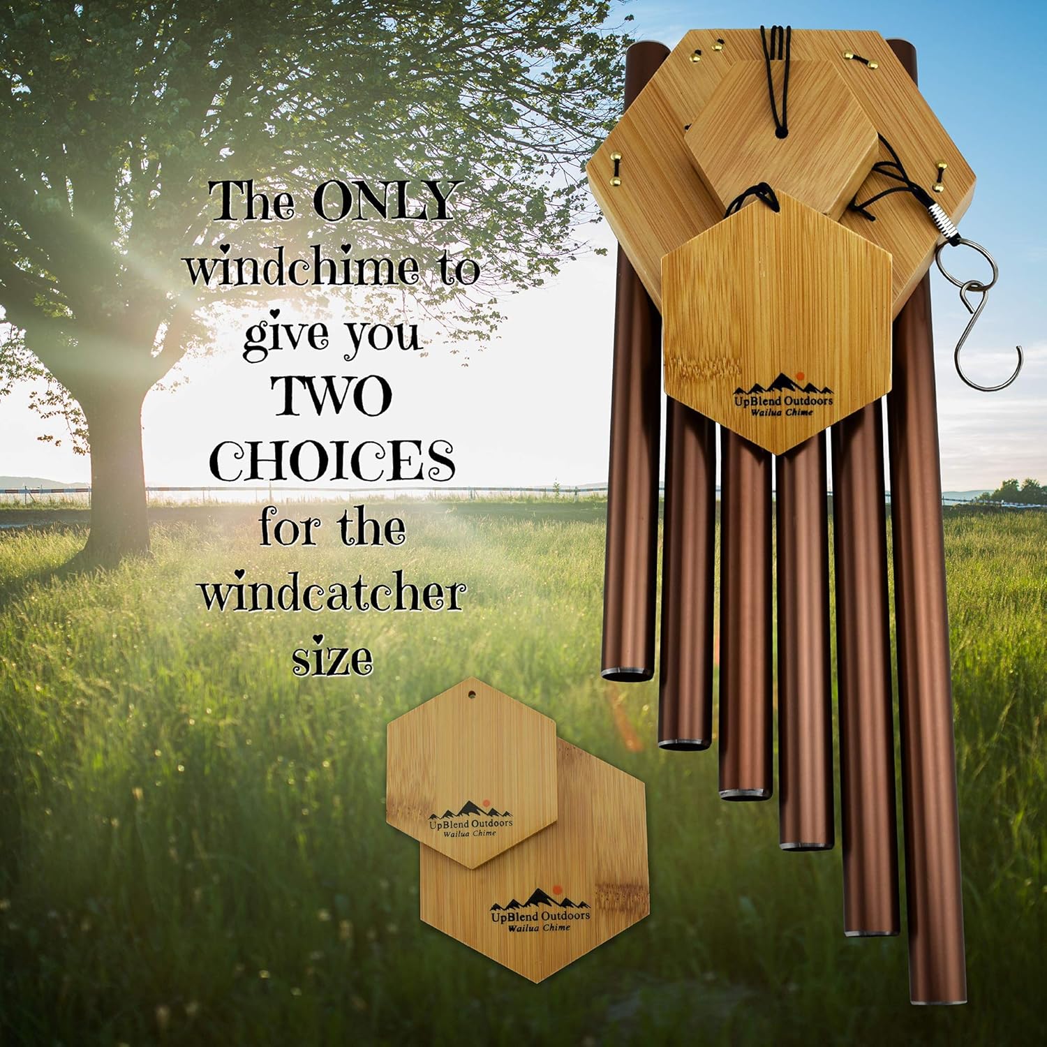 2 Pack Wind Chimes Gift Set - UpBlend Outdoors, 29” Copper-Red and 29” Silver Wind Chimes Bundle, Copper Gifts, WindChimes Outdoors Clearance