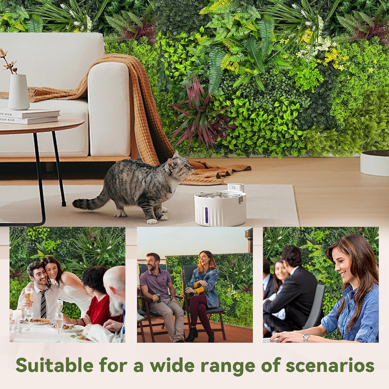 Artificial Grass Wall Boxwood Plant Panel: 20"x20"(8P) UV Resistant Green Leaves Faux for Interior Wall Backdrop,Garden and Indoor Outdoor Wall&Fence Covering Privacy，Party Wall Fence Decor