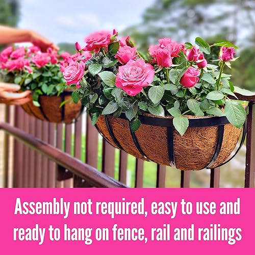 Miniatura 9 de LaLaGreen - Macetas de pared de metal negro para plantas (2 unidades, 24 pulgadas), para plantas al aire libre, barandillas de ventana con forro de