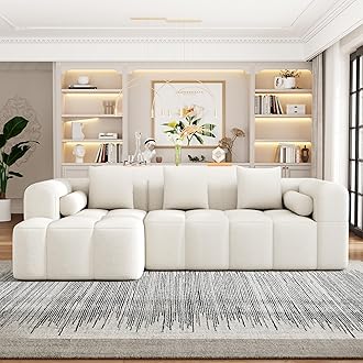 101.2" Sectional Sofa Full-Compressed Modular Sofa Couch Free-Combined with Deep Seating and Two Side Pockets for Living Room (Beige@90)