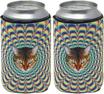 Funny Guy Mugs Psychedelic Cat Collapsible Neoprene Can Coolie - Drink Cooler Pack of 2